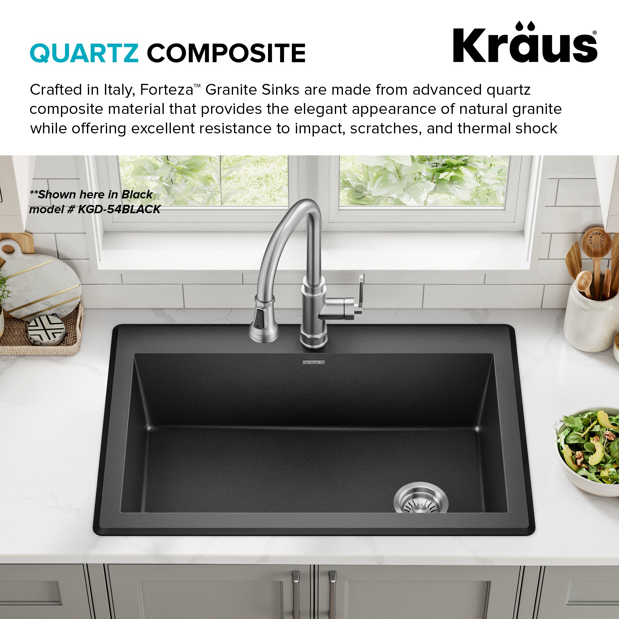 KRAUS Forteza 33” Granite Dual Mount White Kitchen Sink