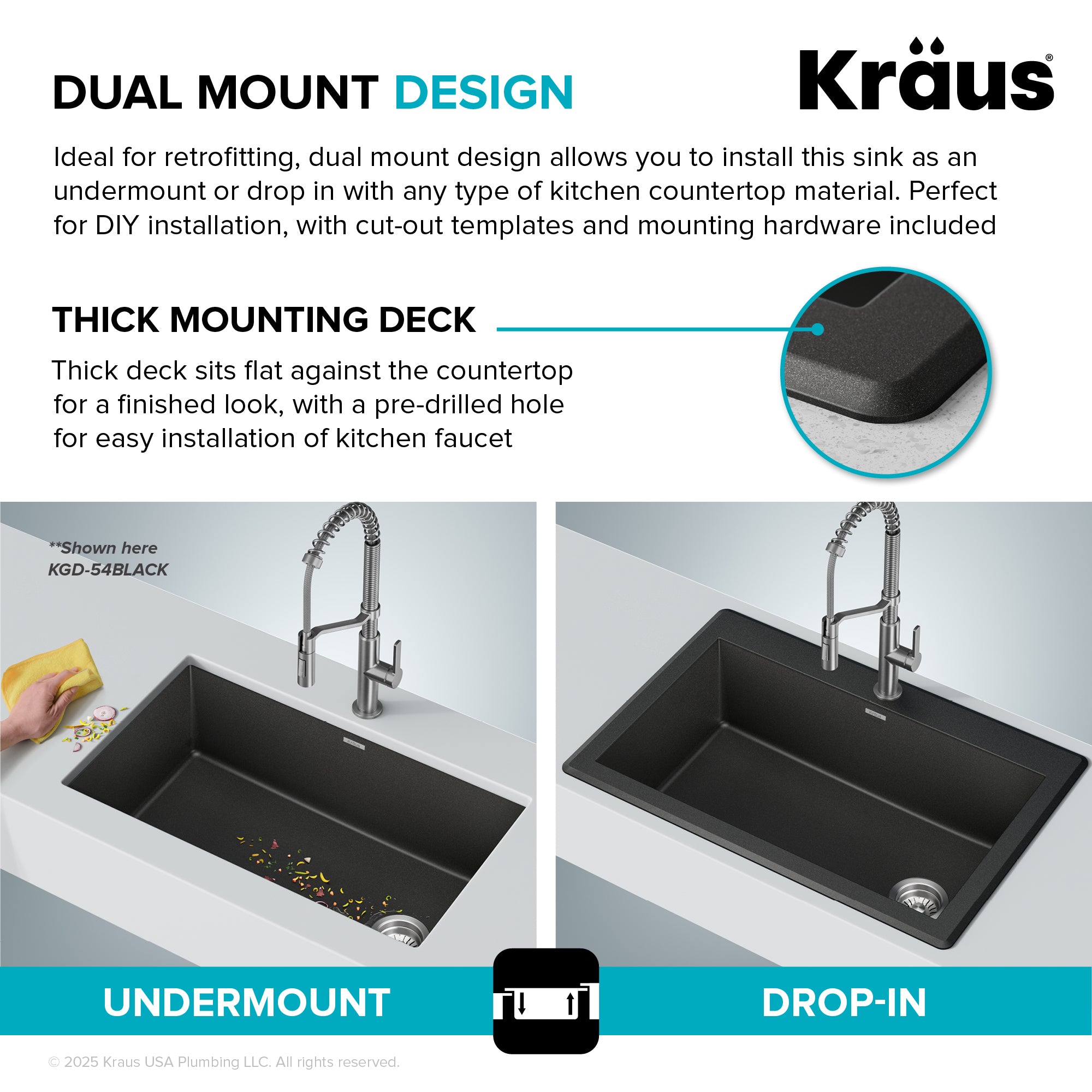 KRAUS Forteza 33” Granite Dual Mount White Kitchen Sink