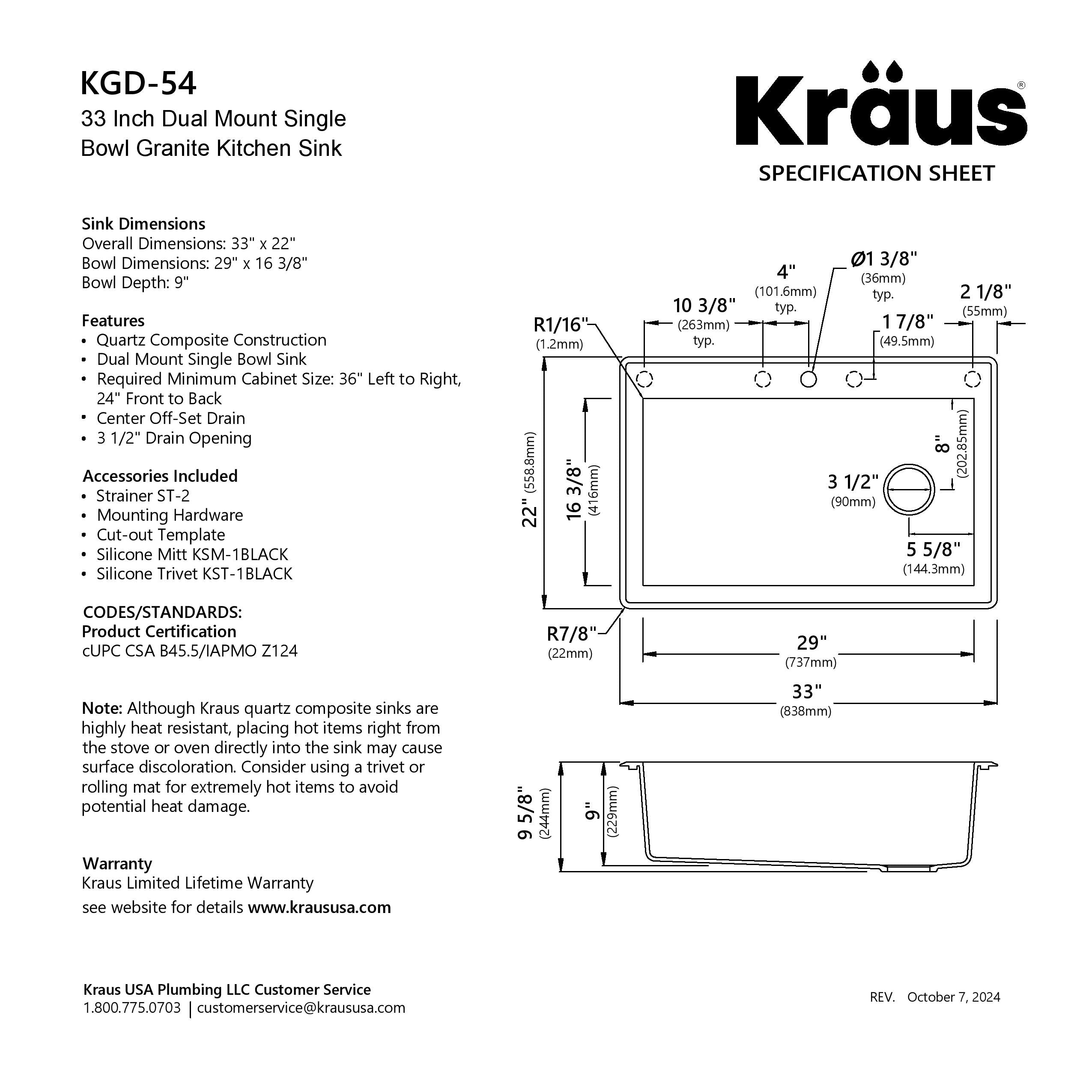 KRAUS Forteza 33” Granite Dual Mount White Kitchen Sink
