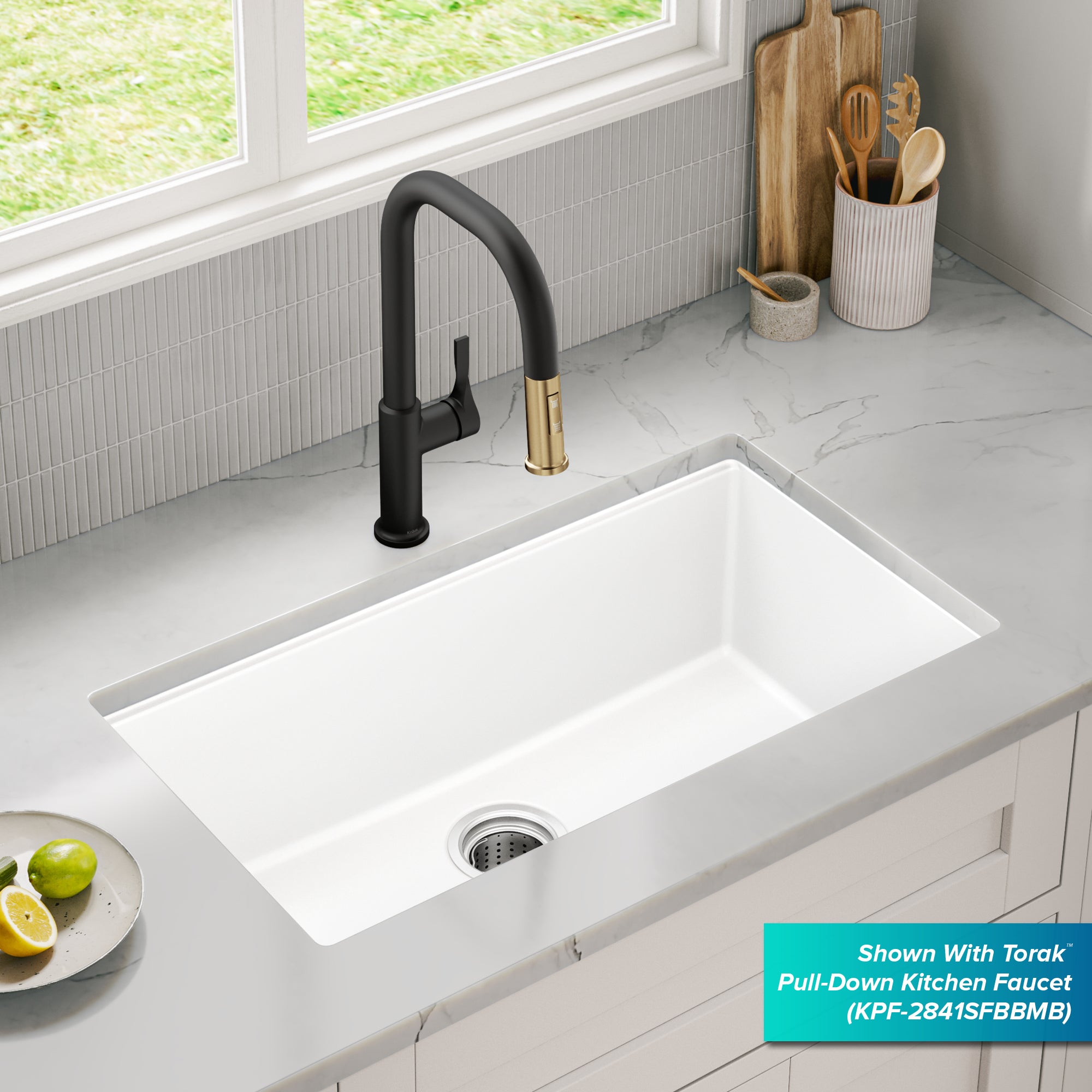 KRAUS Quarza 31” Granite Undermount Single Bowl White Kitchen Sink