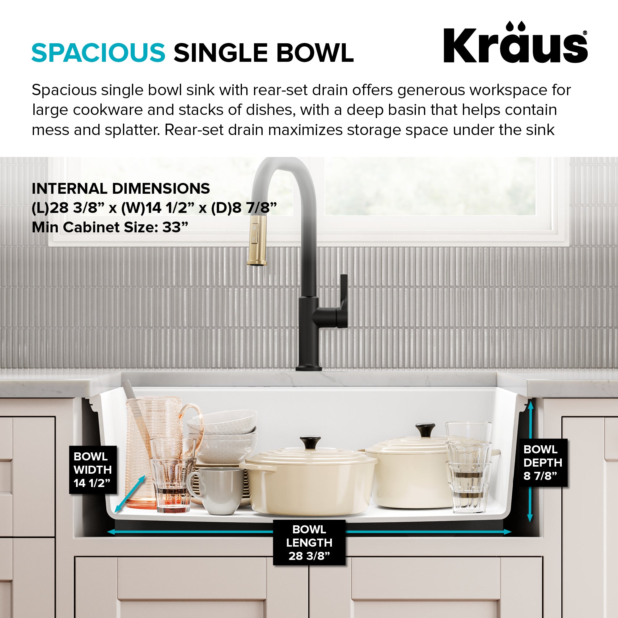 KRAUS Quarza 31” Granite Undermount Single Bowl White Kitchen Sink