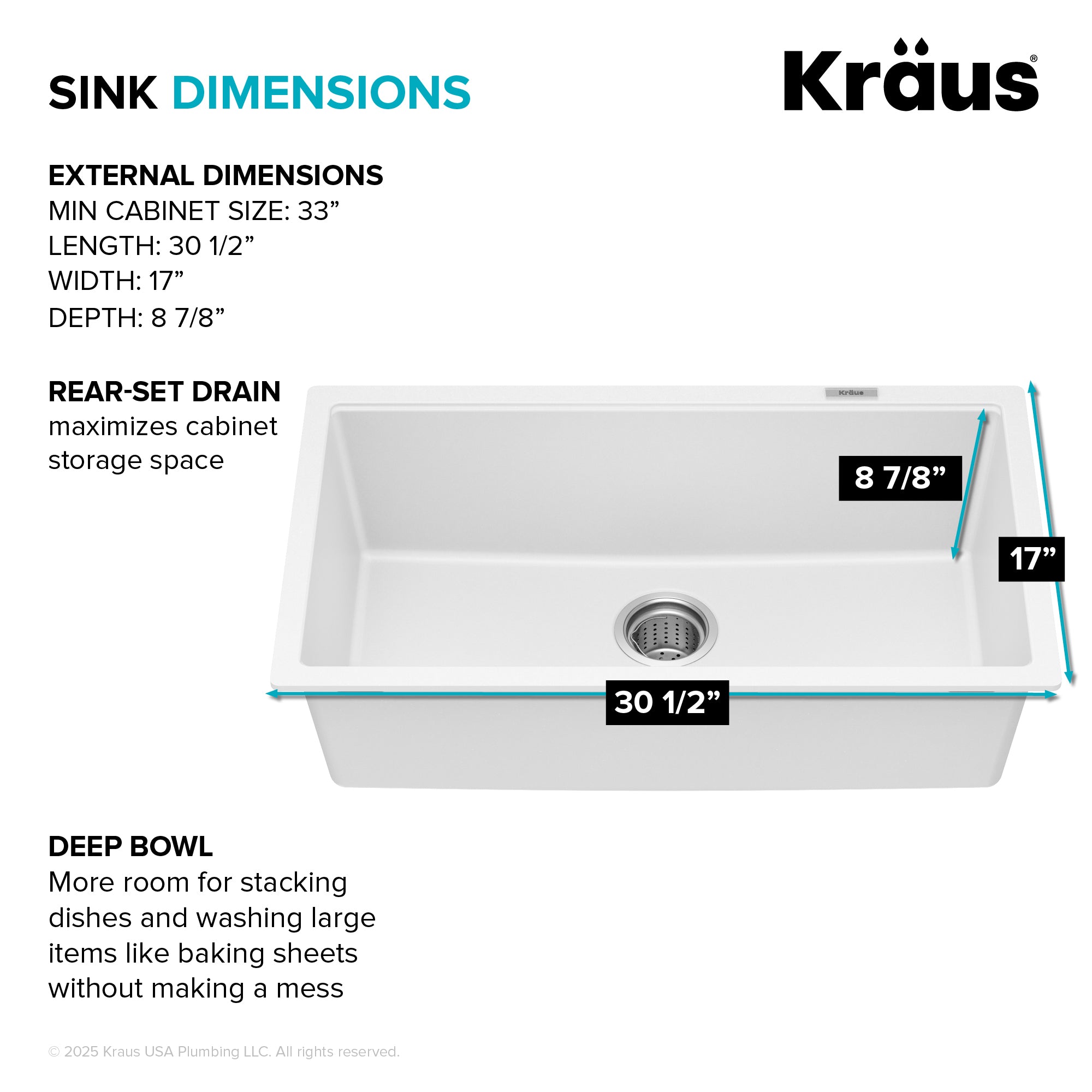 KRAUS Quarza 31” Granite Undermount Single Bowl White Kitchen Sink