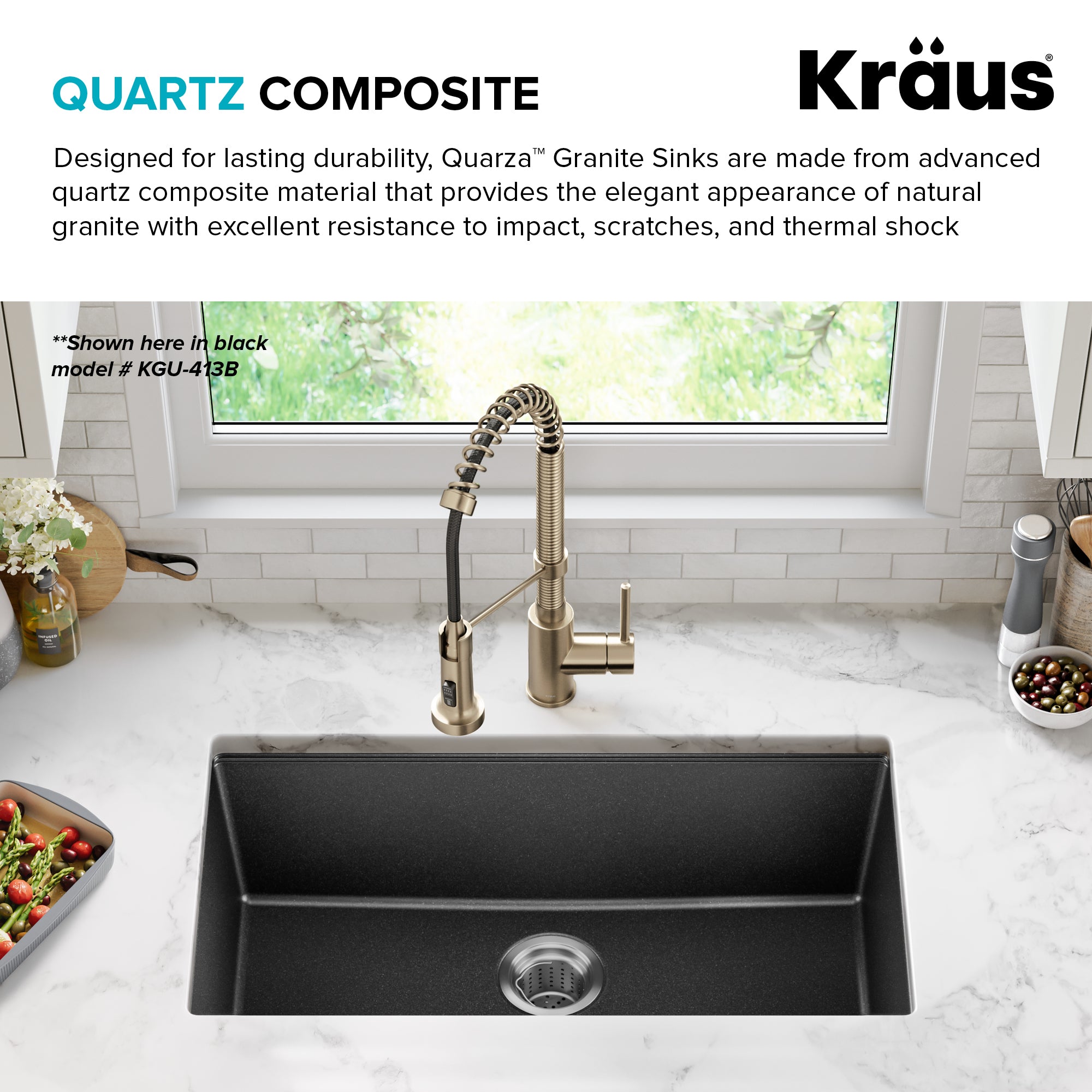 KRAUS Quarza 31” Granite Undermount Single Bowl White Kitchen Sink