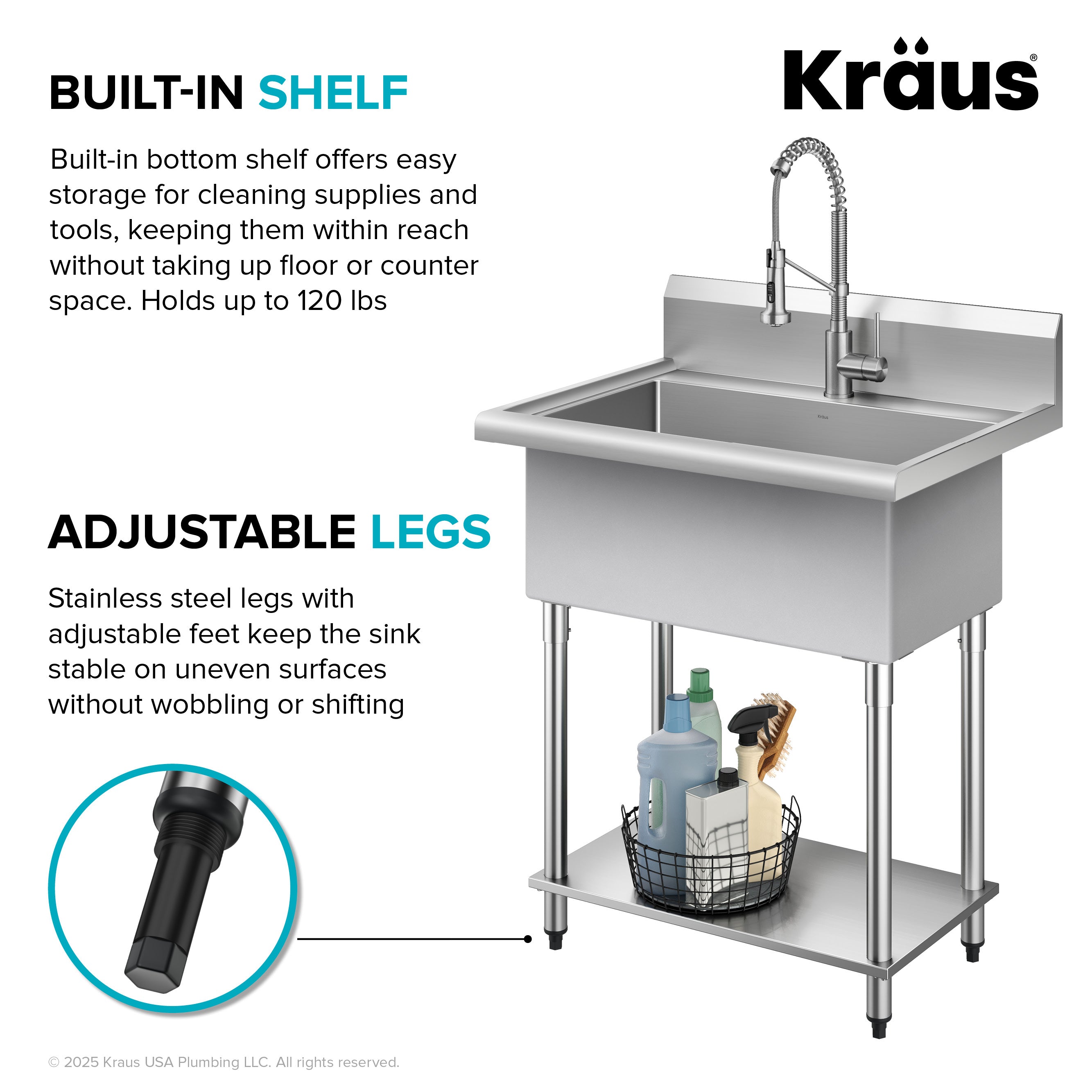 KRAUS Standart Pro 32” 18-Gauge Stainless Steel Single Bowl Commercial Style Laundry Utility Sink-DirectSinks