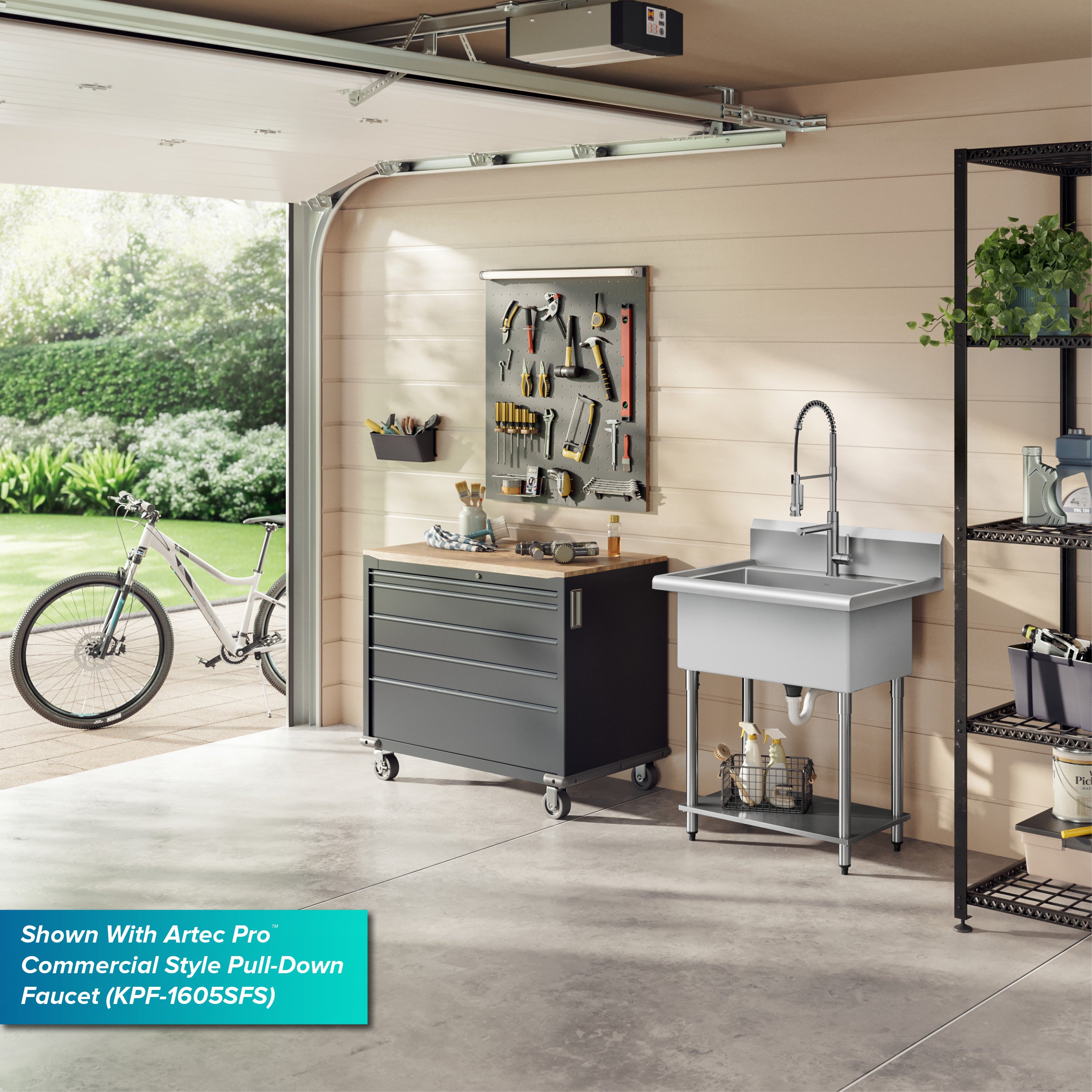 KRAUS Standart Pro 32” 18-Gauge Stainless Steel Single Bowl Commercial Style Laundry Utility Sink-DirectSinks