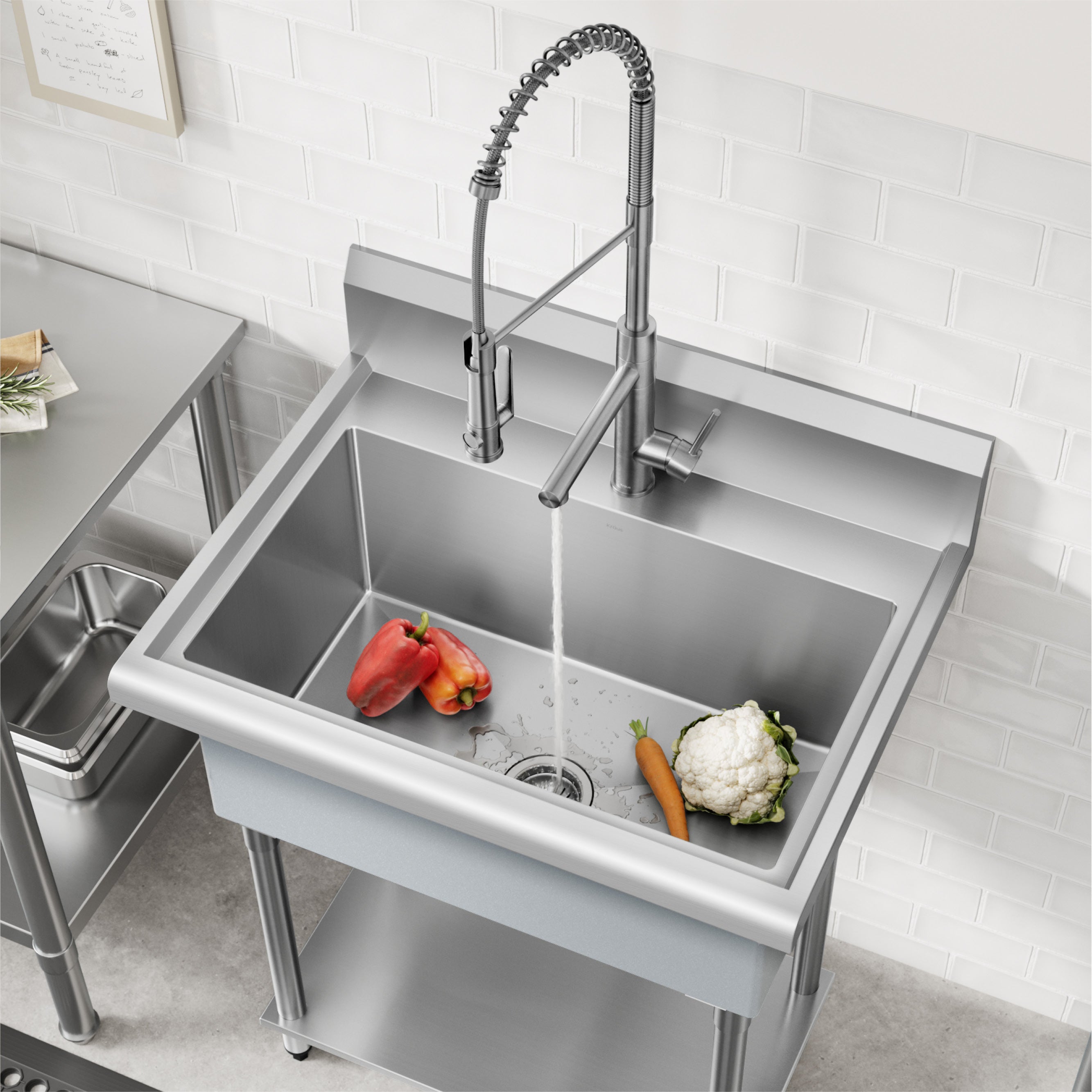 KRAUS Standart Pro 32” 18-Gauge Stainless Steel Single Bowl Commercial Style Laundry Utility Sink-DirectSinks