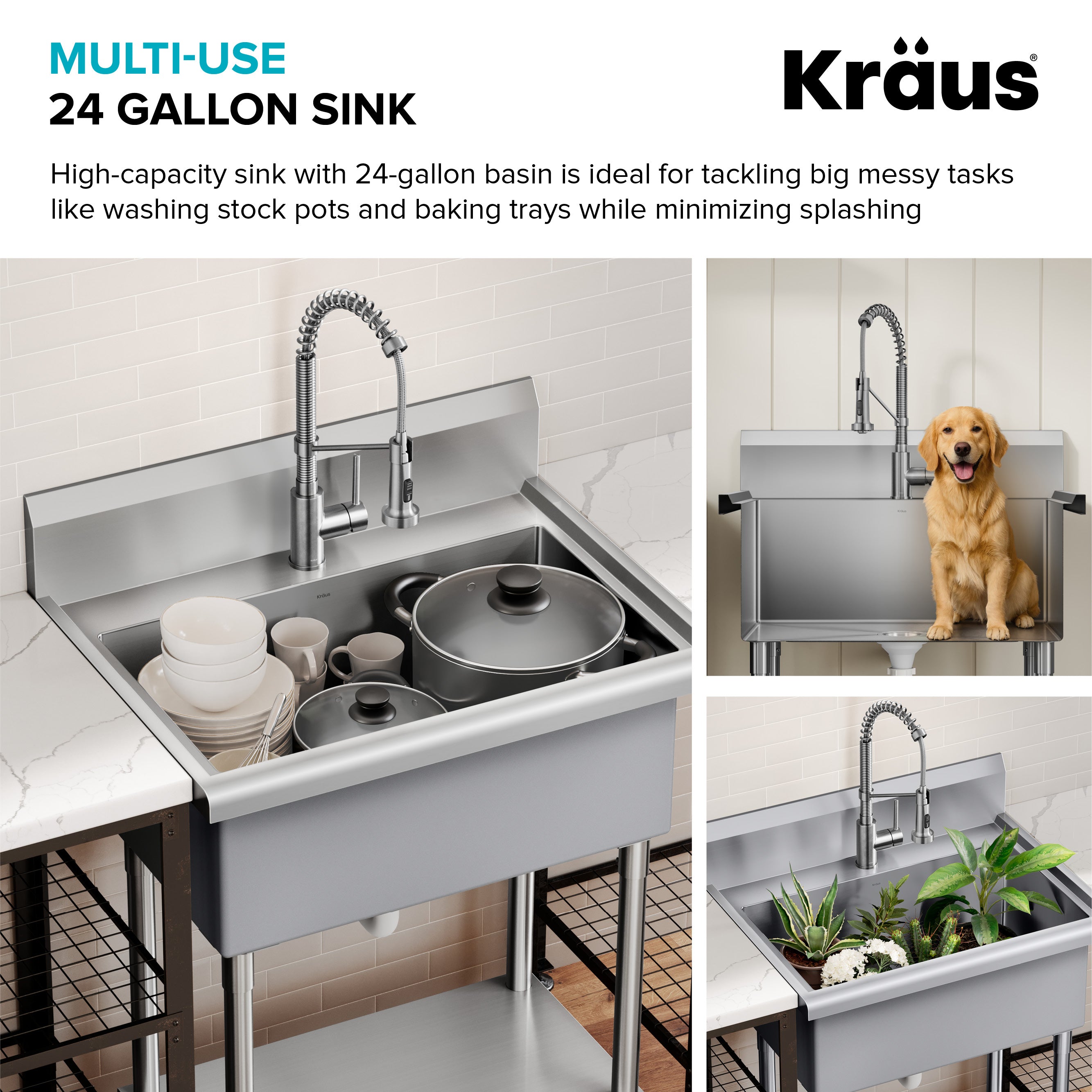 KRAUS Standart Pro 32” 18-Gauge Stainless Steel Single Bowl Commercial Style Laundry Utility Sink-DirectSinks