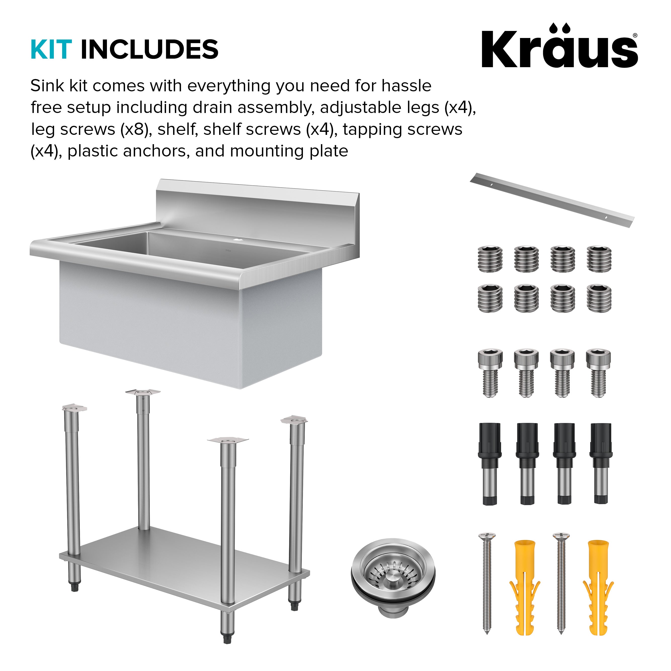 KRAUS Standart Pro 32” 18-Gauge Stainless Steel Single Bowl Commercial Style Laundry Utility Sink-DirectSinks