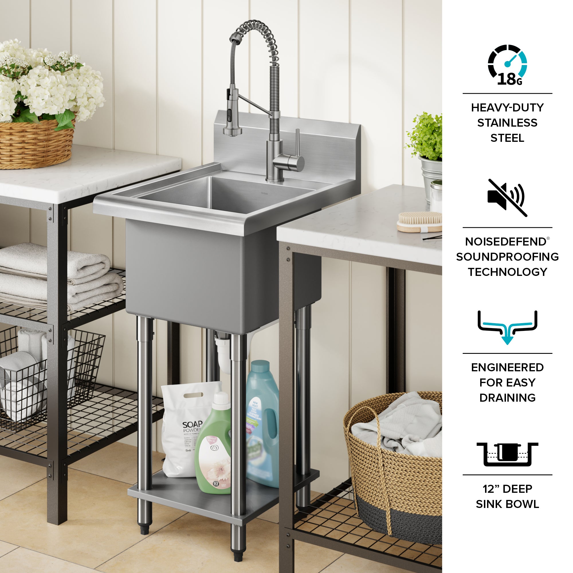 KRAUS Standart Pro 19” Wide Stainless Steel Laundry Utility Sink