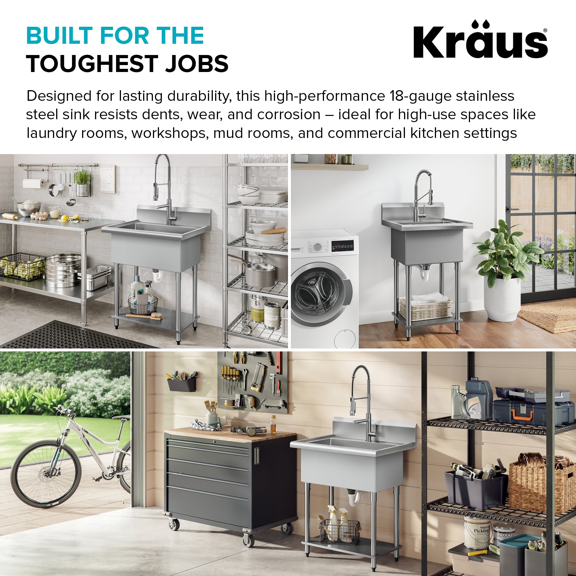 KRAUS Standart Pro 19” Wide Stainless Steel Laundry Utility Sink