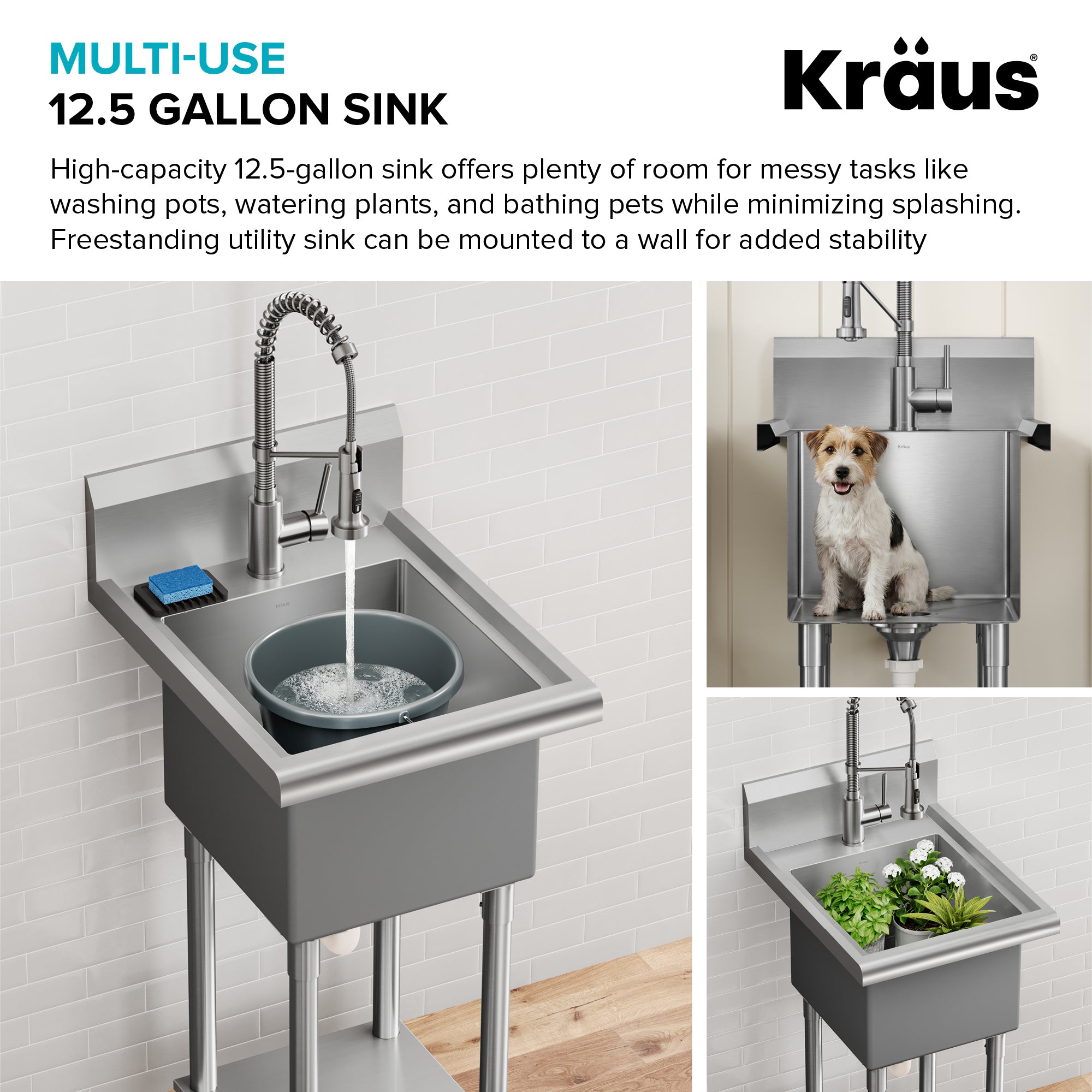 KRAUS Standart Pro 19” Wide Stainless Steel Laundry Utility Sink
