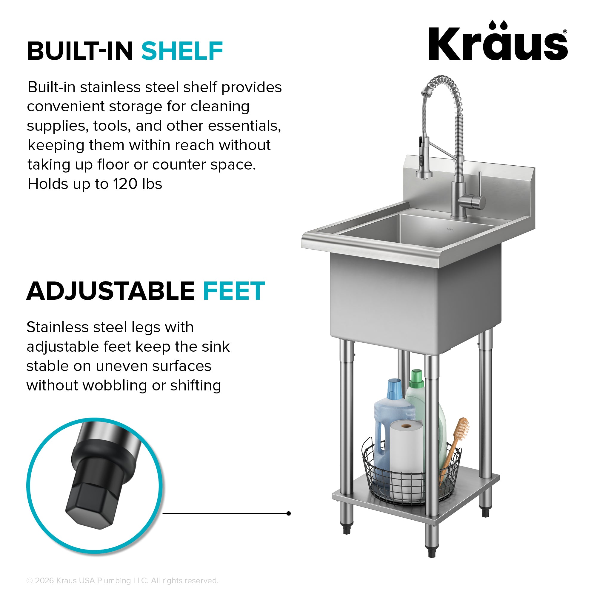 KRAUS Standart Pro 19” Wide Stainless Steel Laundry Utility Sink