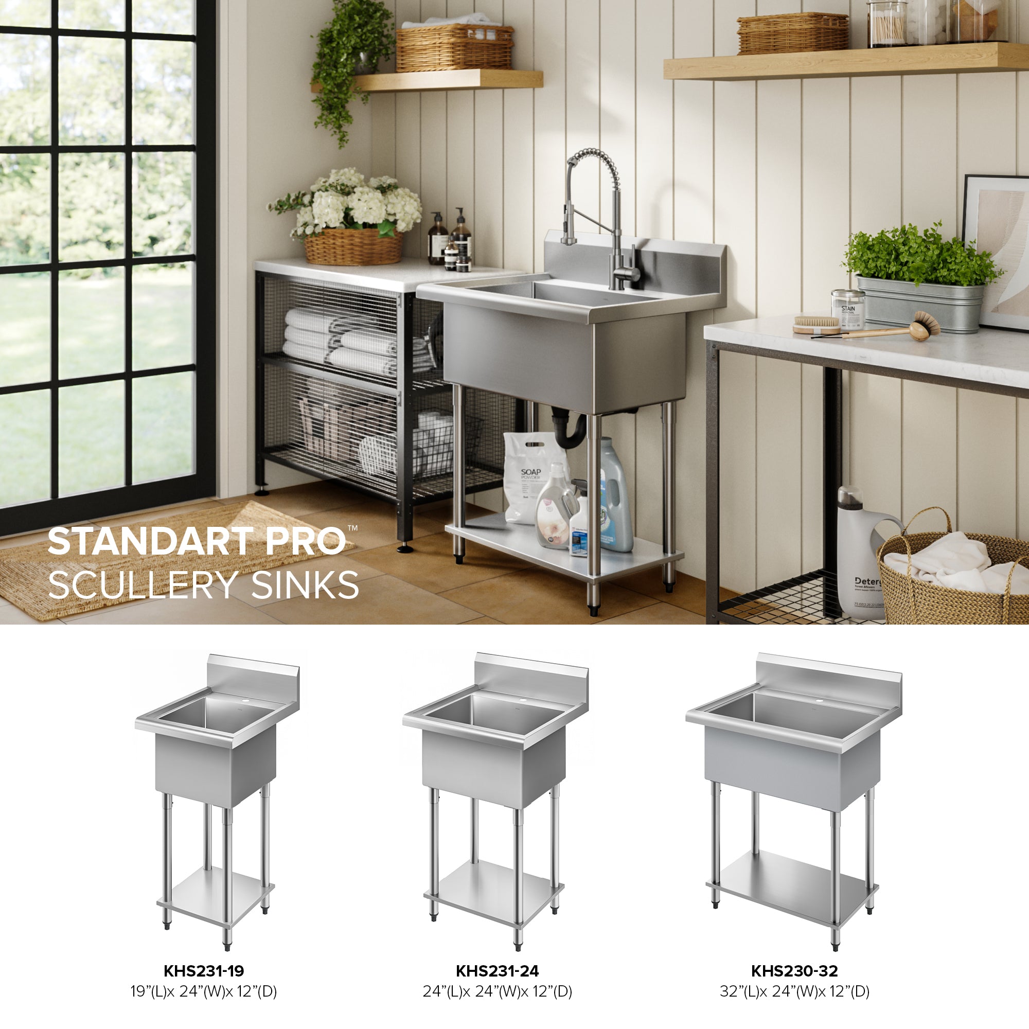 KRAUS Standart Pro 24” Wide Stainless Steel Laundry Utility Sink