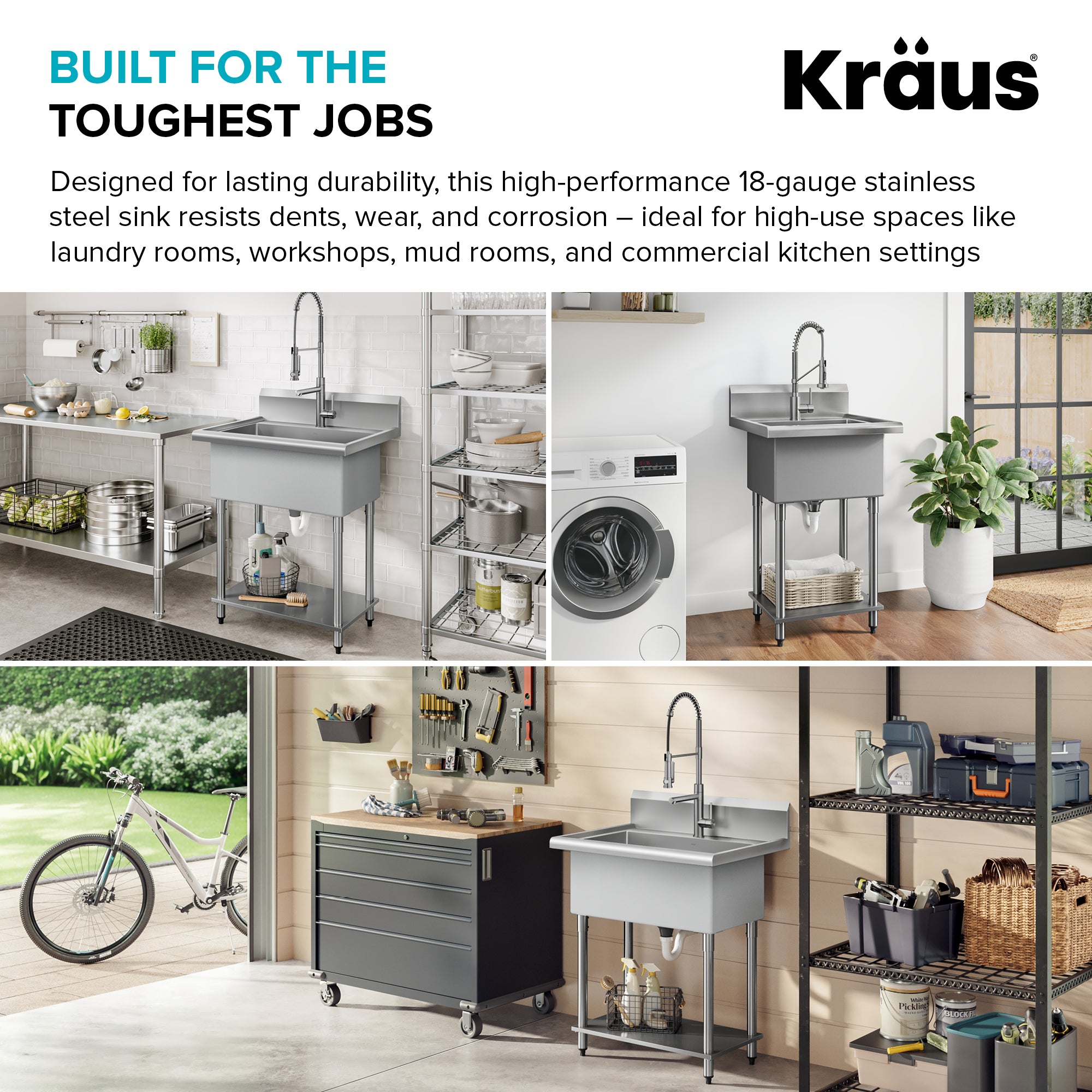KRAUS Standart Pro 24” Wide Stainless Steel Laundry Utility Sink