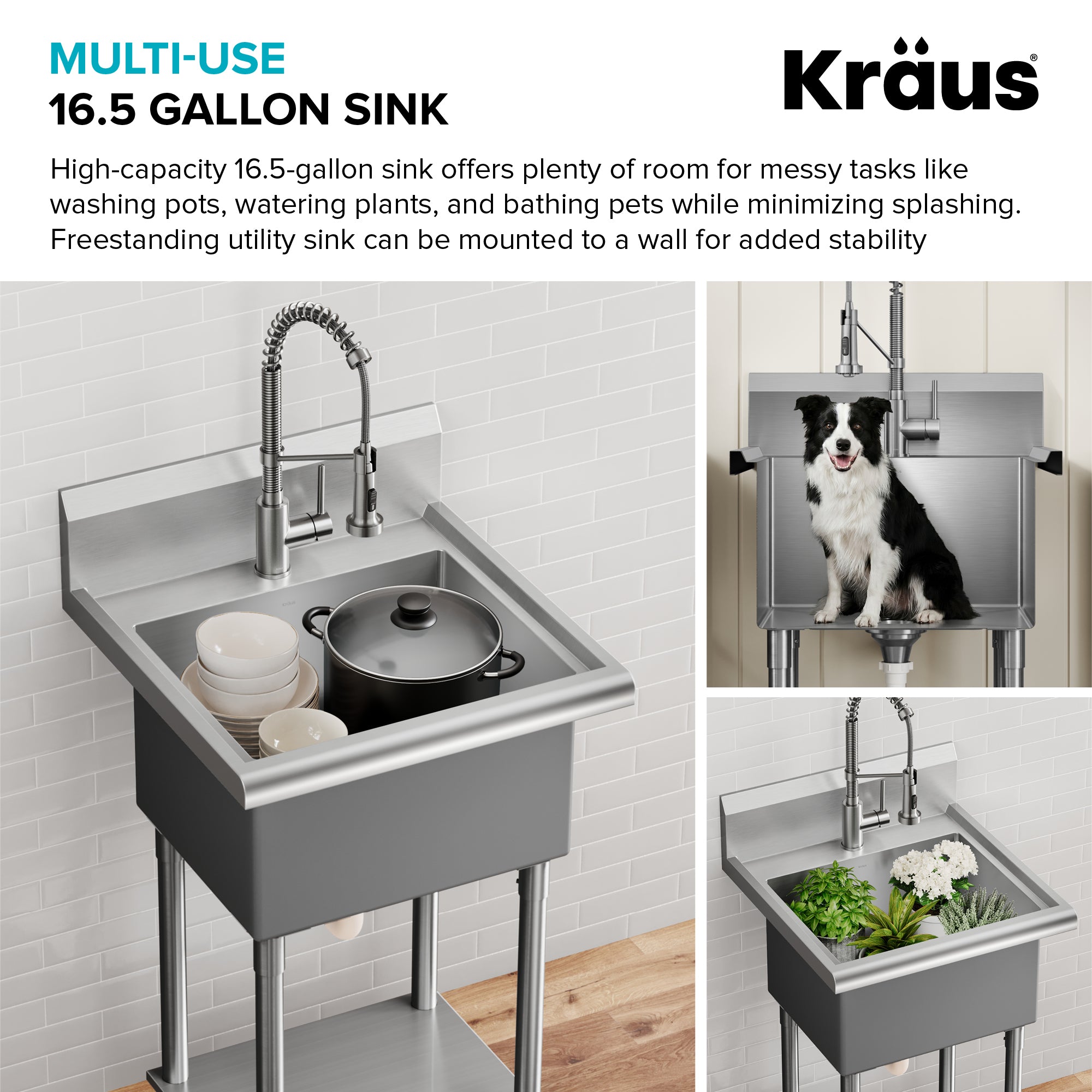 KRAUS Standart Pro 24” Wide Stainless Steel Laundry Utility Sink