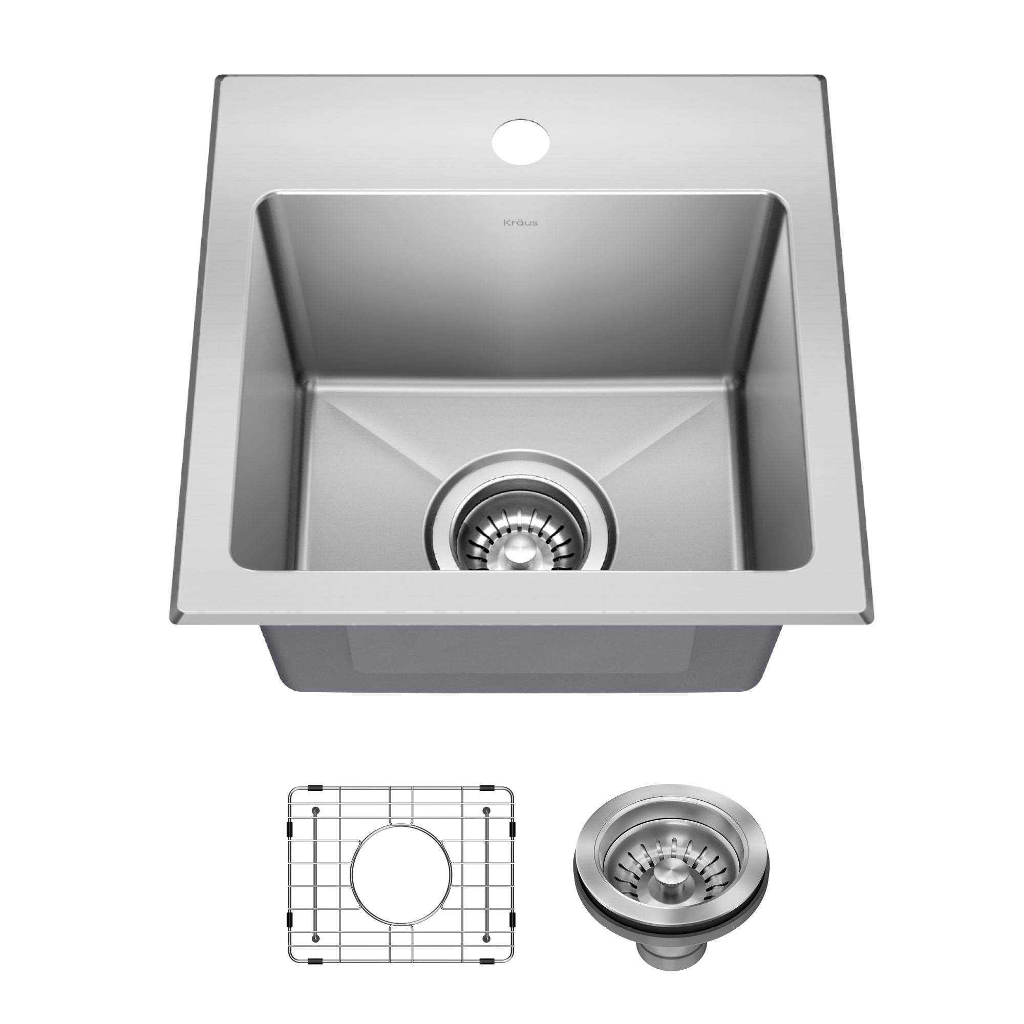 KRAUS 15” Topmount Single Bowl Stainless Steel Kitchen Bar Sink