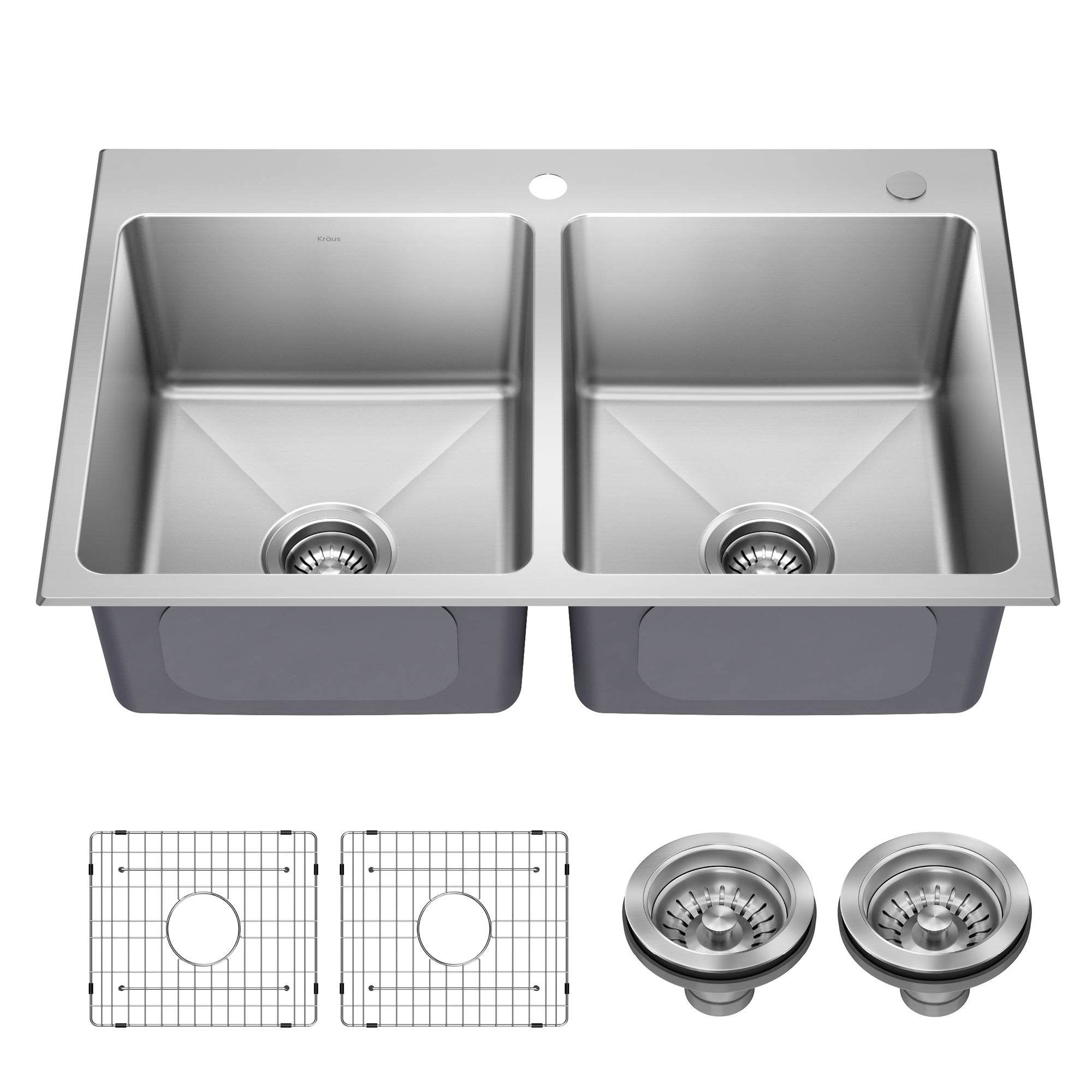 KRAUS 33” Topmount Double Bowl Stainless Steel Kitchen Sink