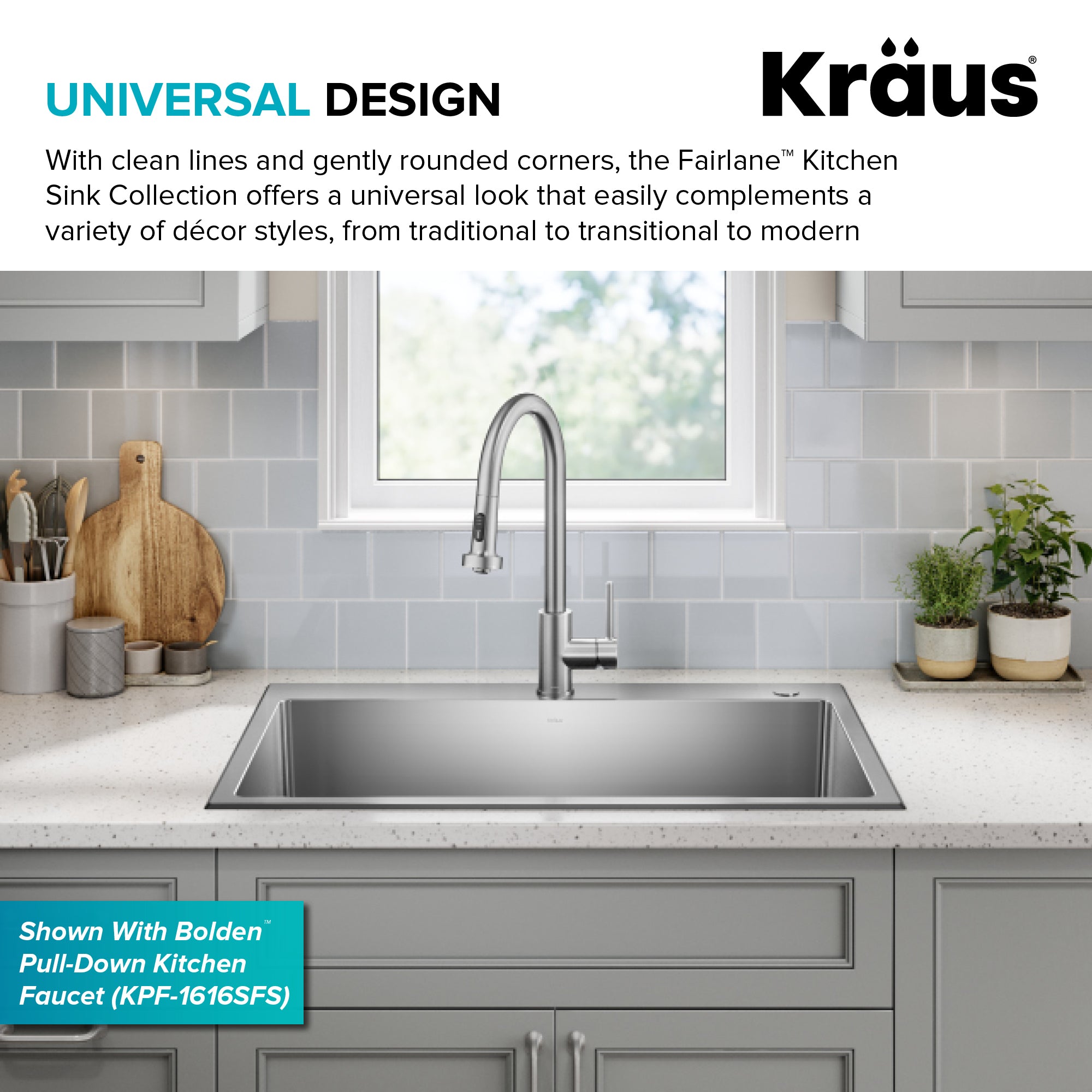 KRAUS 33” Topmount Single Bowl Stainless Steel Kitchen Sink