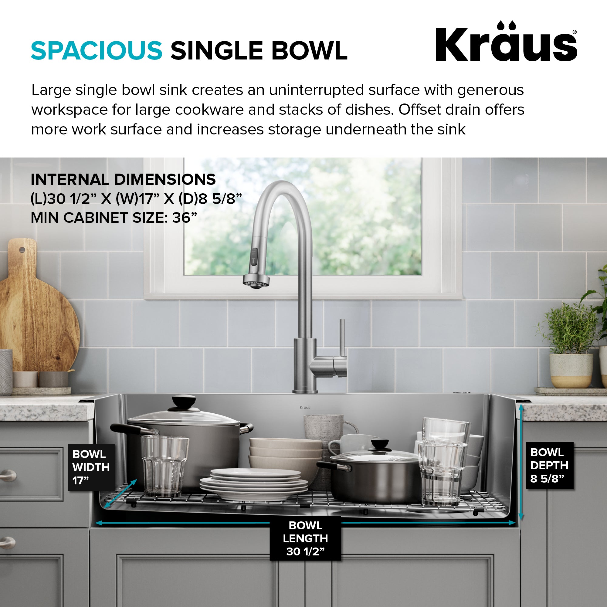 KRAUS 33” Topmount Single Bowl Stainless Steel Kitchen Sink