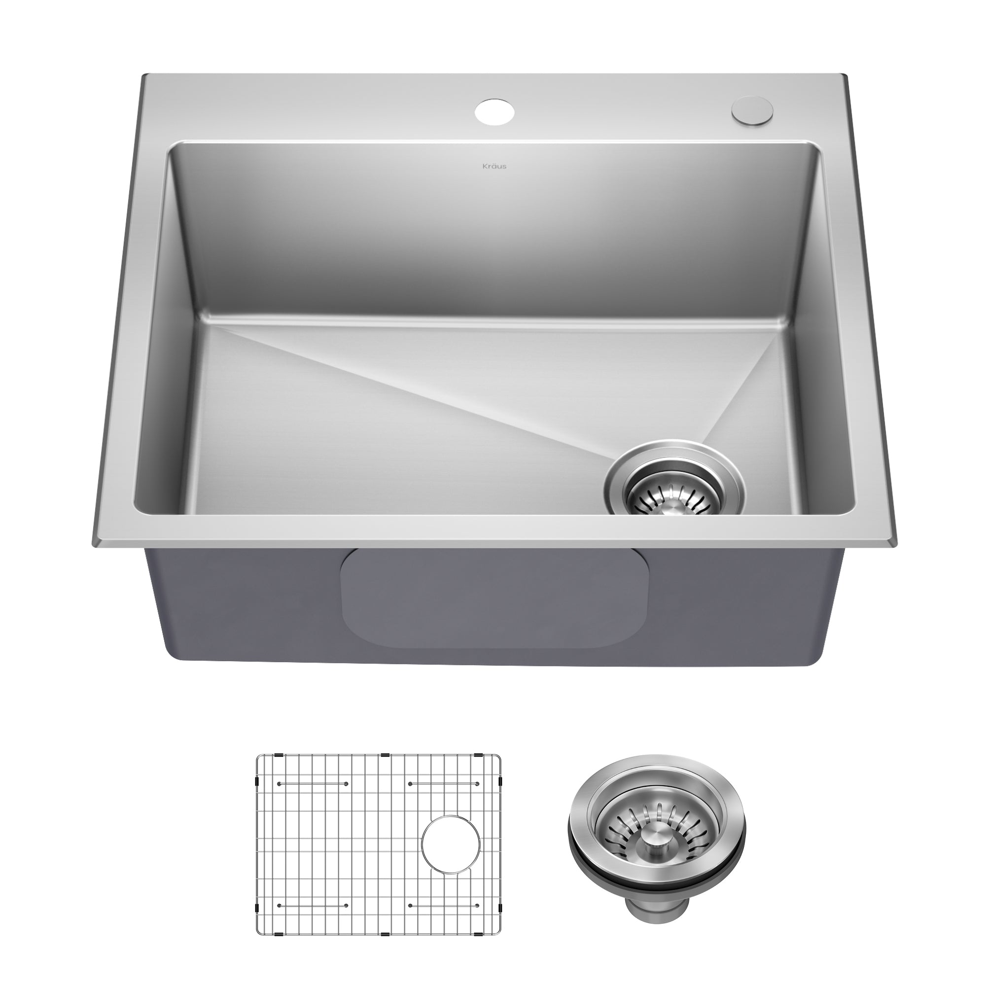 KRAUS 25” Topmount Single Bowl Stainless Steel Kitchen Sink