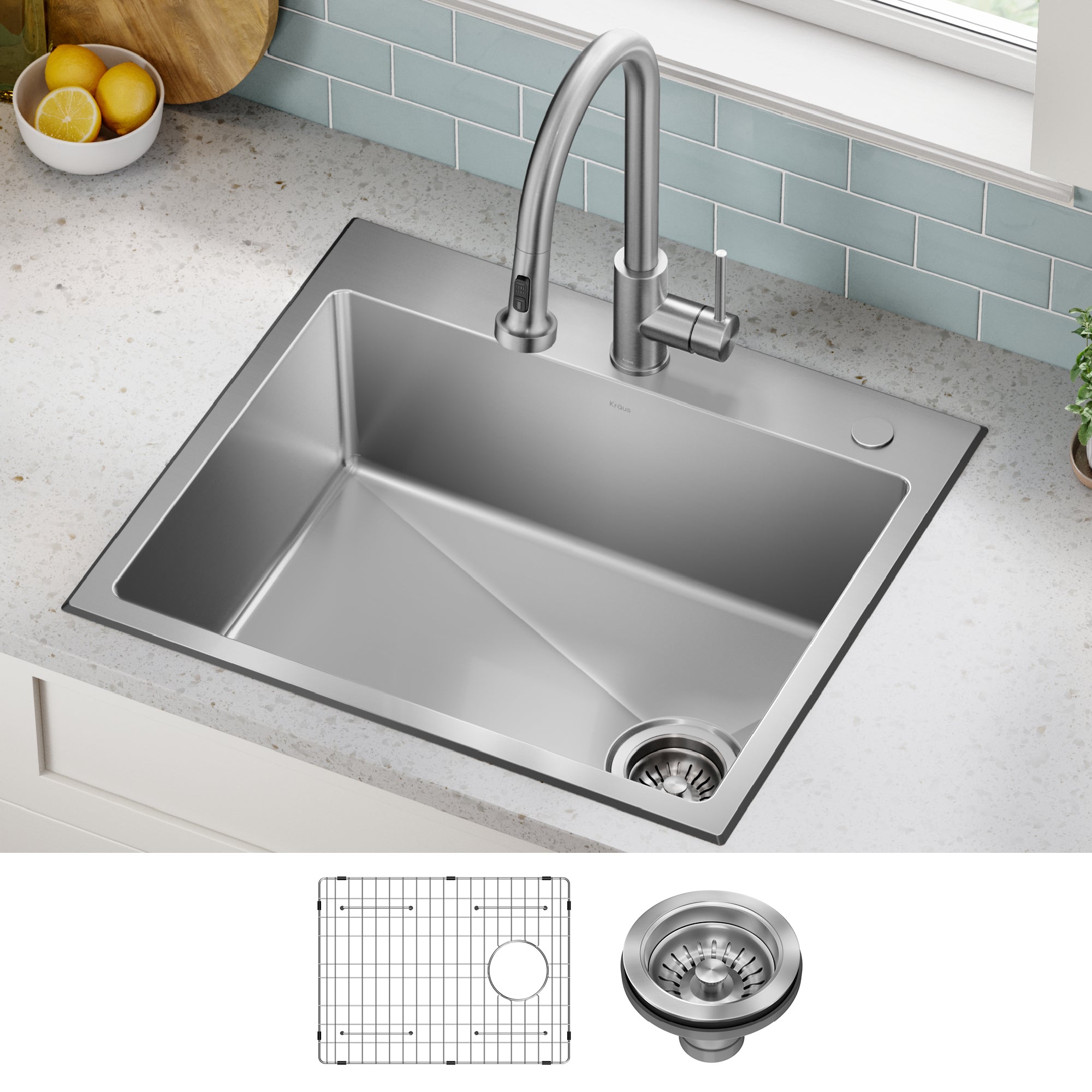 KRAUS 25” Topmount Single Bowl Stainless Steel Kitchen Sink