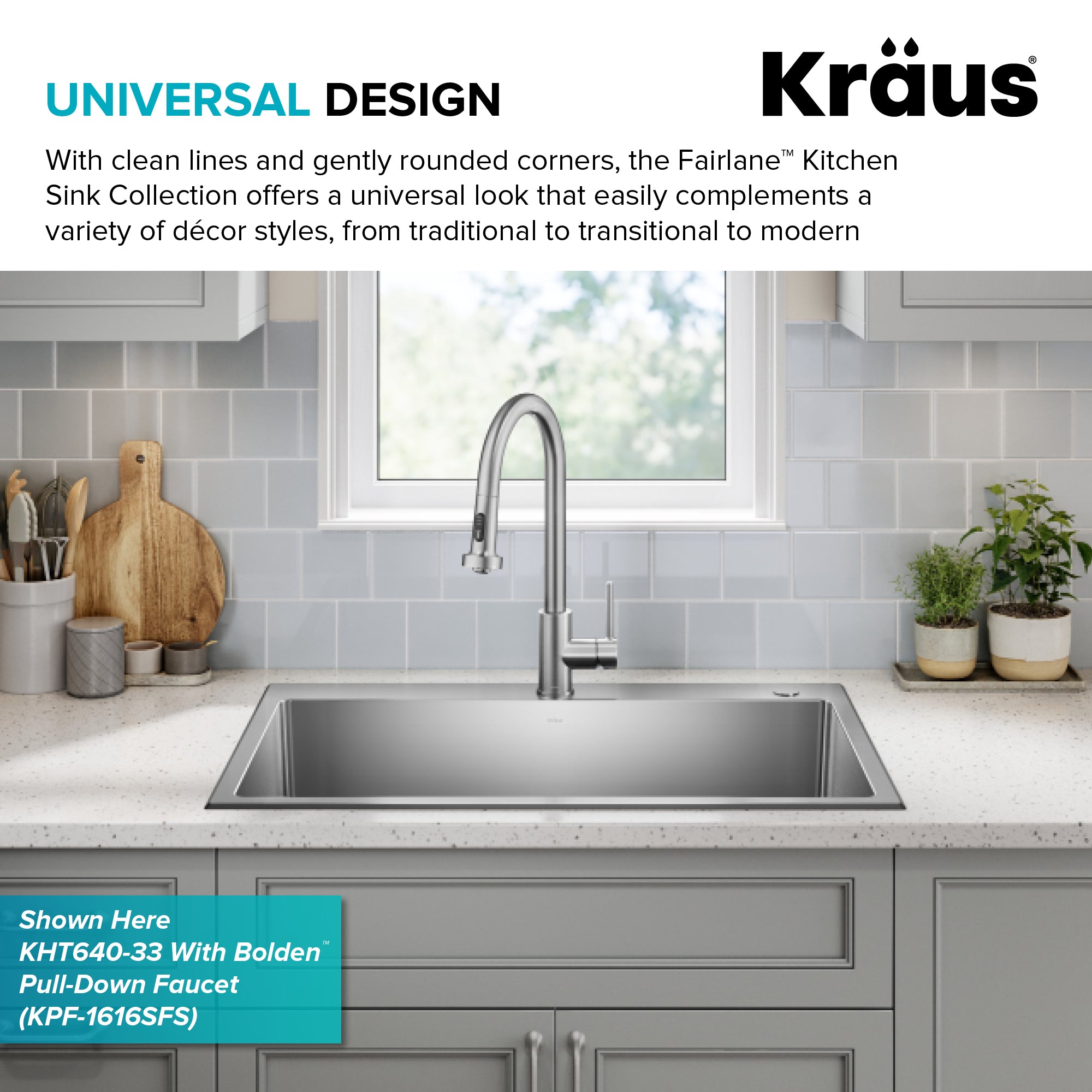 KRAUS 25” Topmount Single Bowl Stainless Steel Kitchen Sink