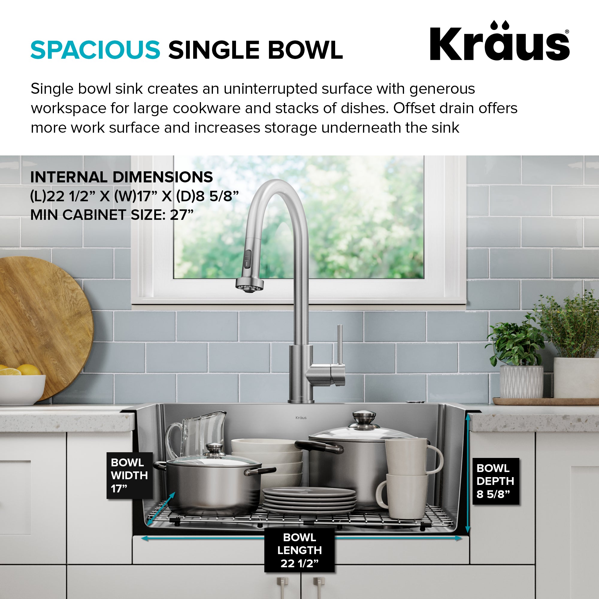 KRAUS 25” Topmount Single Bowl Stainless Steel Kitchen Sink