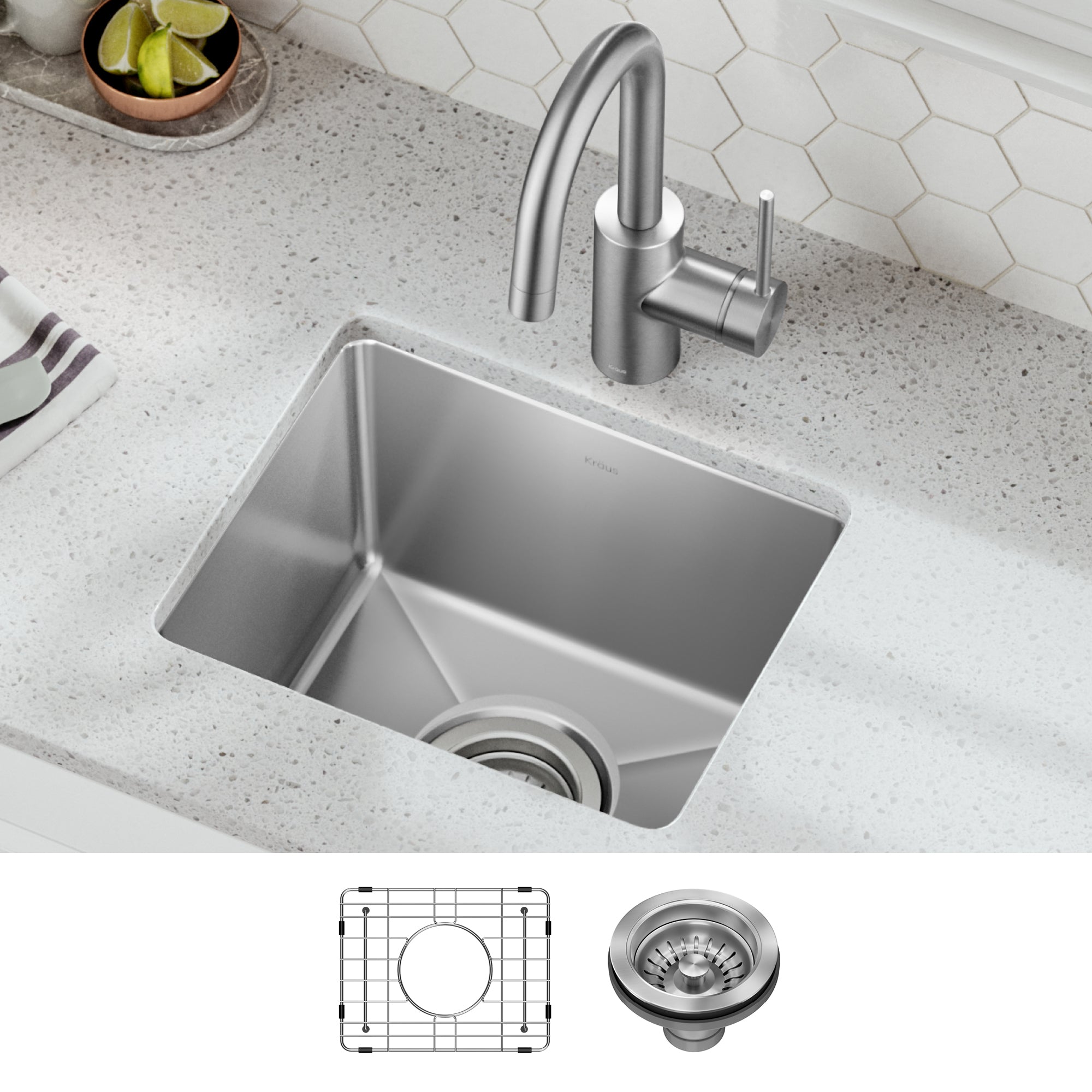 KRAUS 15” Undermount Single Bowl Stainless Steel Kitchen Bar Sink