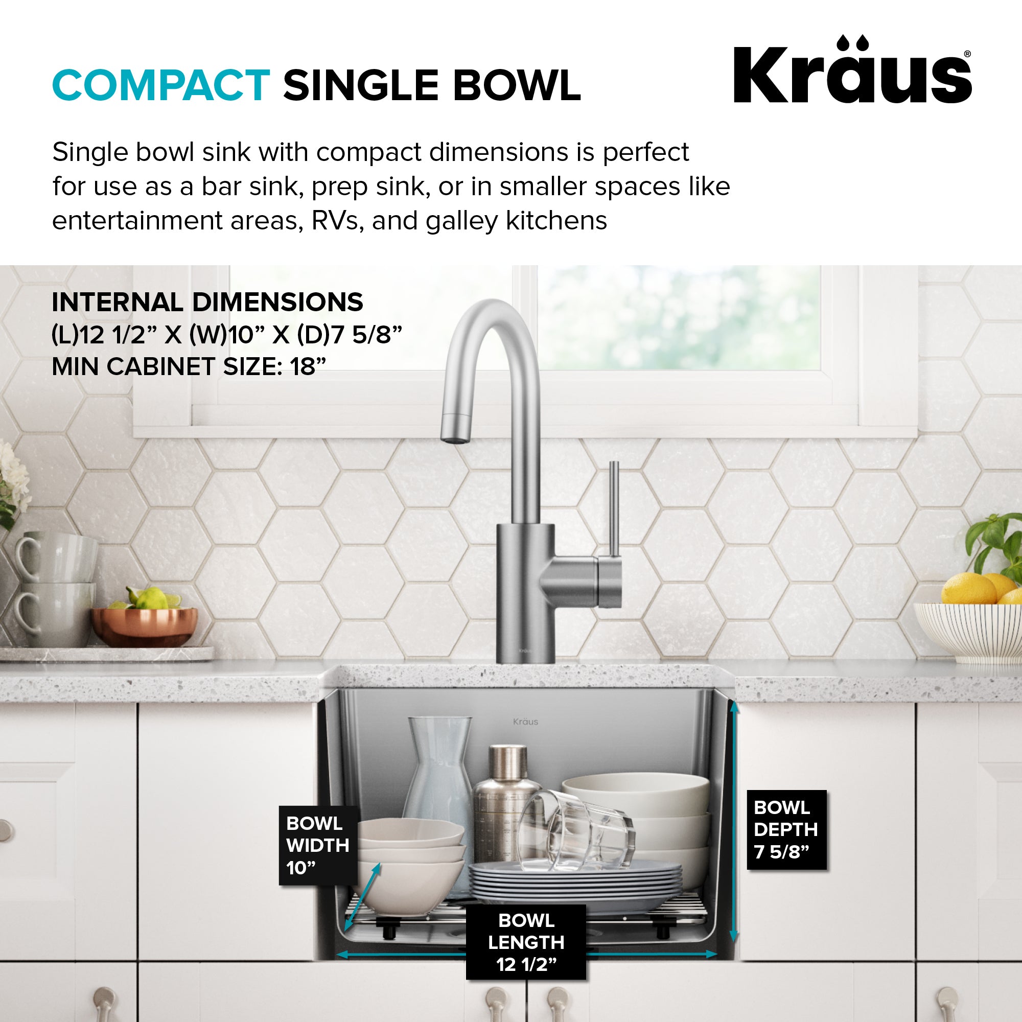 KRAUS 15” Undermount Single Bowl Stainless Steel Kitchen Bar Sink