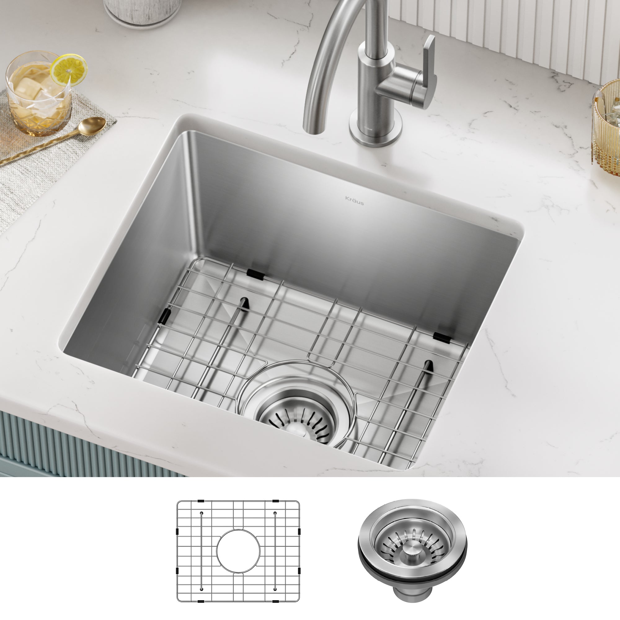 KRAUS Fairlane 17” Undermount Bar 18-Gauge Stainless Steel Kitchen Sink