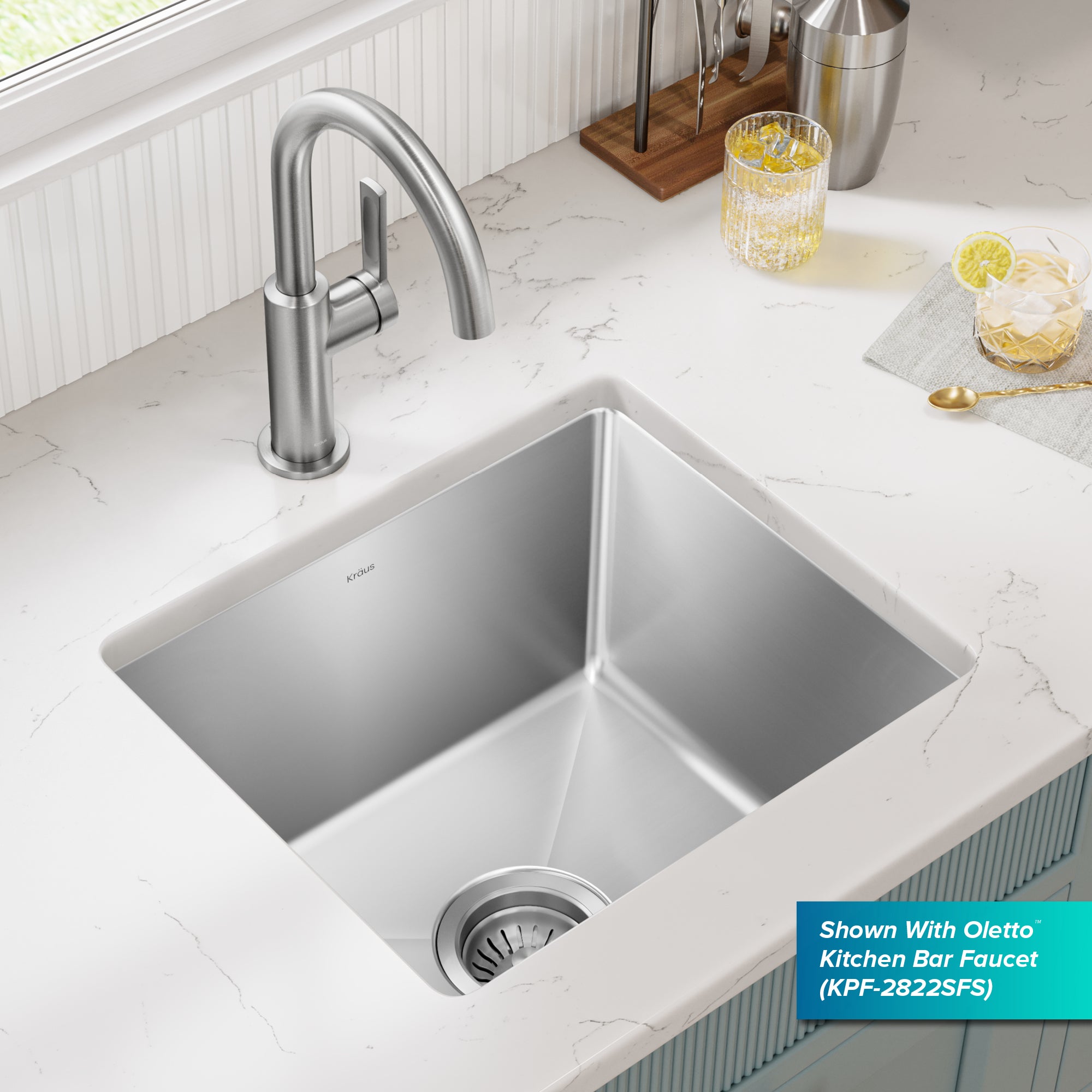 KRAUS Fairlane 17” Undermount Bar 18-Gauge Stainless Steel Kitchen Sink