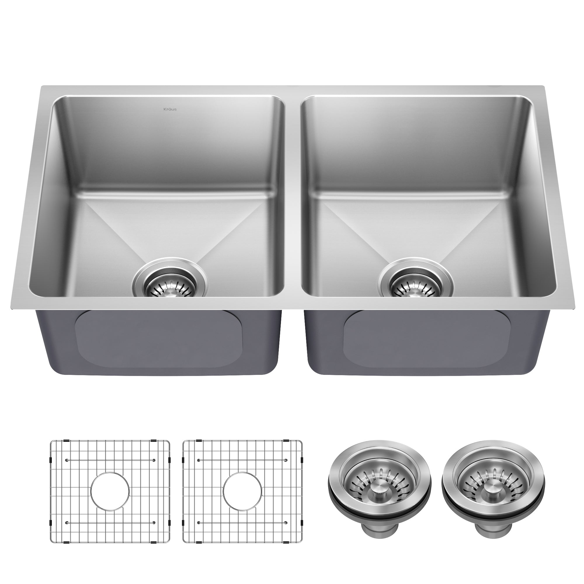 KRAUS 33” Undermount Double Bowl Stainless Steel Kitchen Sink