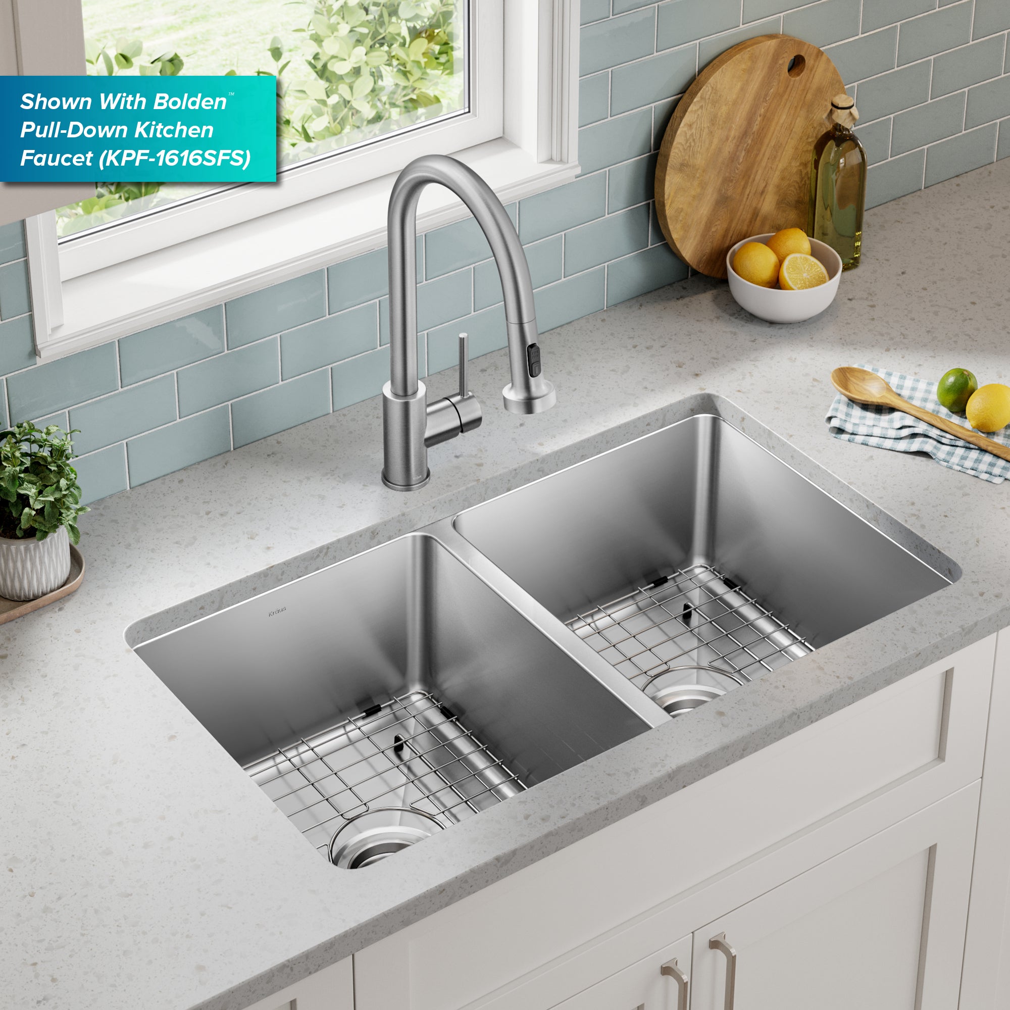 KRAUS 33” Undermount Double Bowl Stainless Steel Kitchen Sink