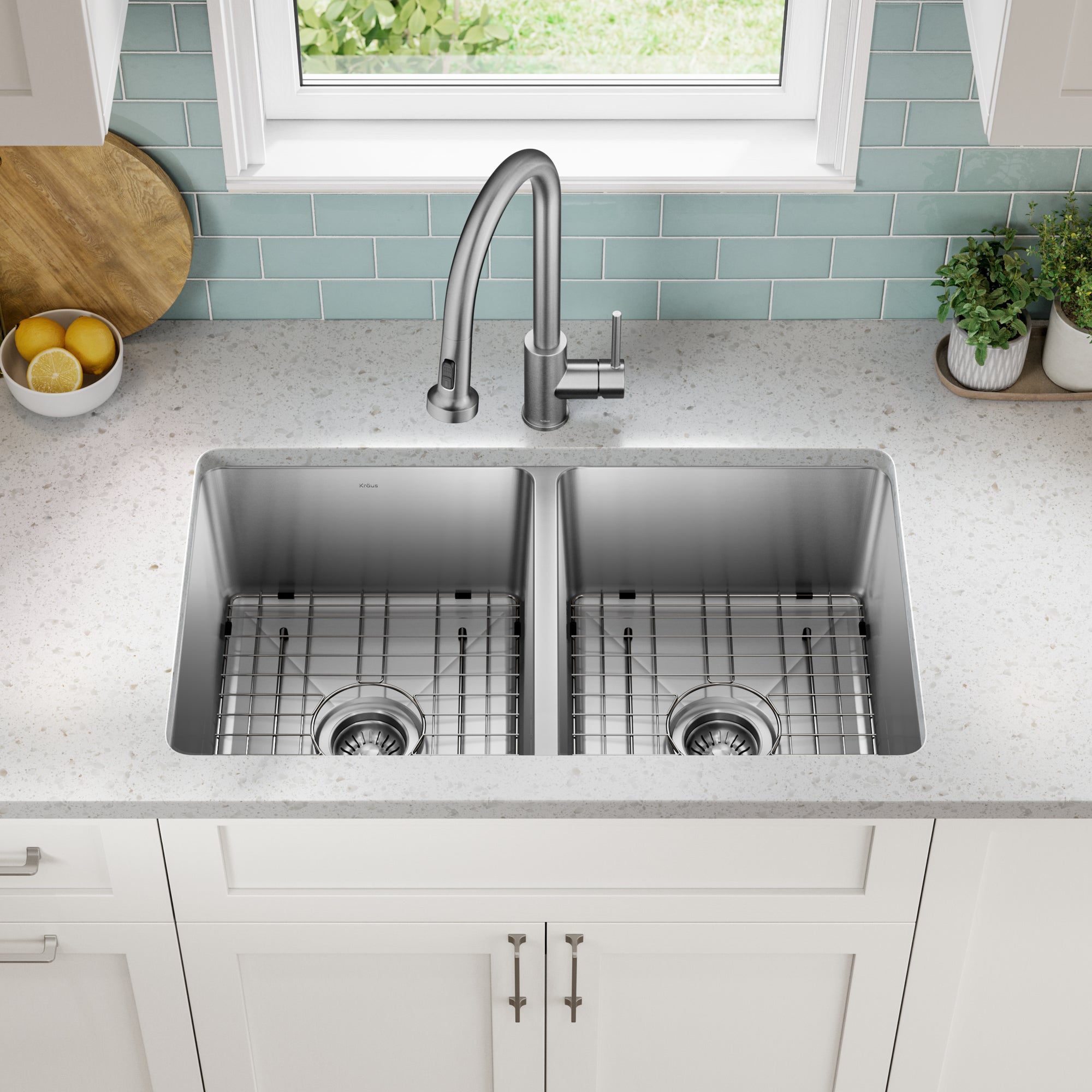 KRAUS 33” Undermount Double Bowl Stainless Steel Kitchen Sink