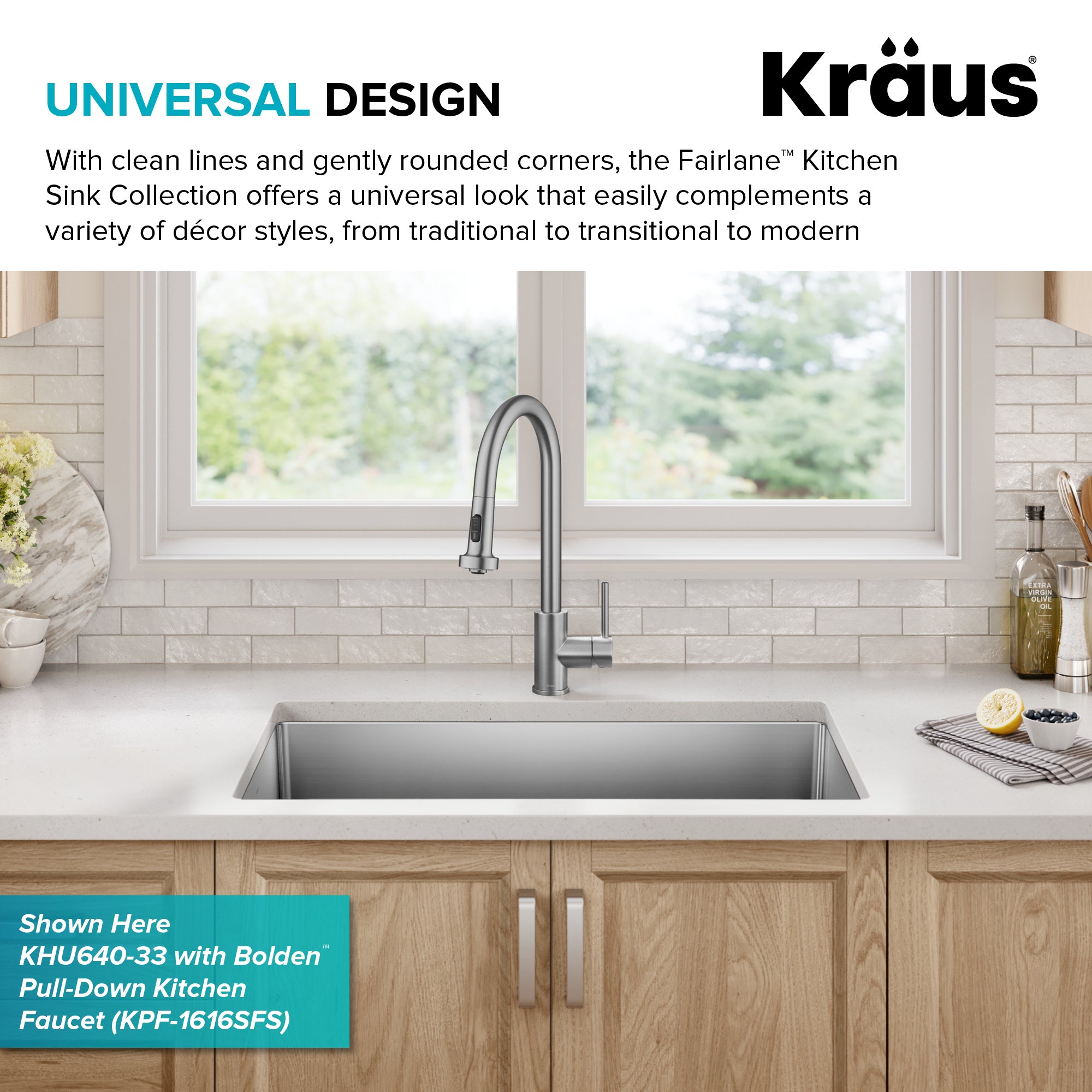 KRAUS 33” Undermount Double Bowl Stainless Steel Kitchen Sink