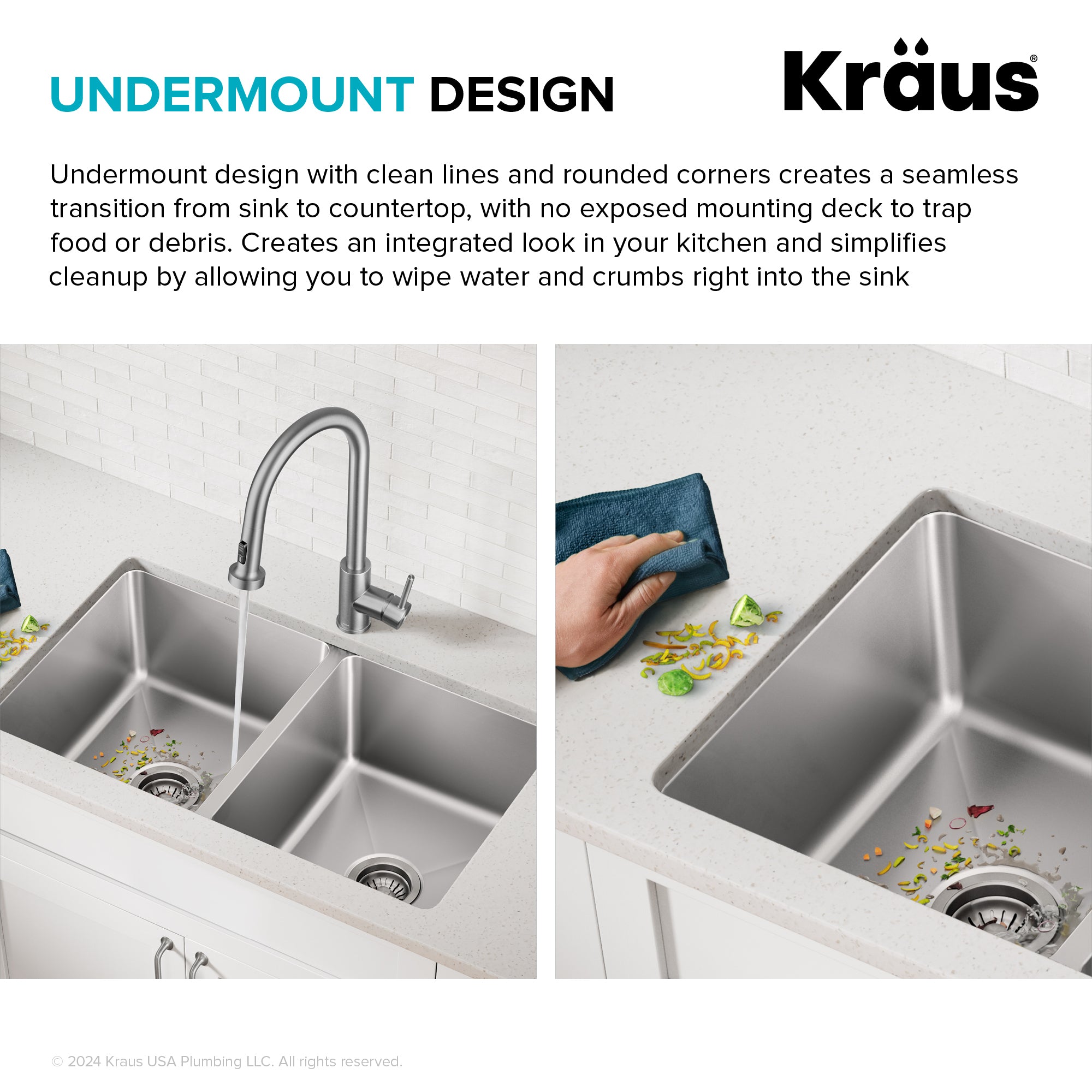 KRAUS 33” Undermount Double Bowl Stainless Steel Kitchen Sink