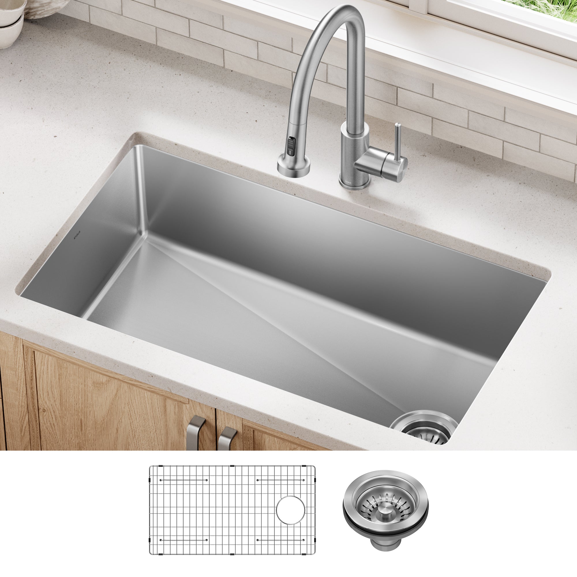 KRAUS 33” Undermount Single Bowl Stainless Steel Kitchen Sink