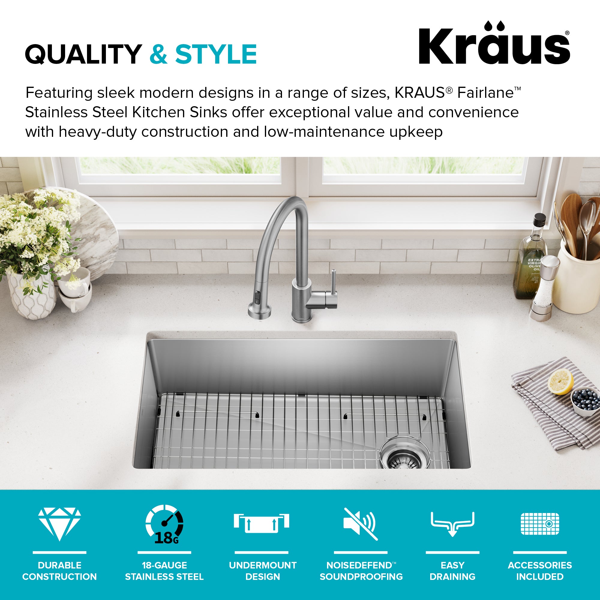 KRAUS 33” Undermount Single Bowl Stainless Steel Kitchen Sink