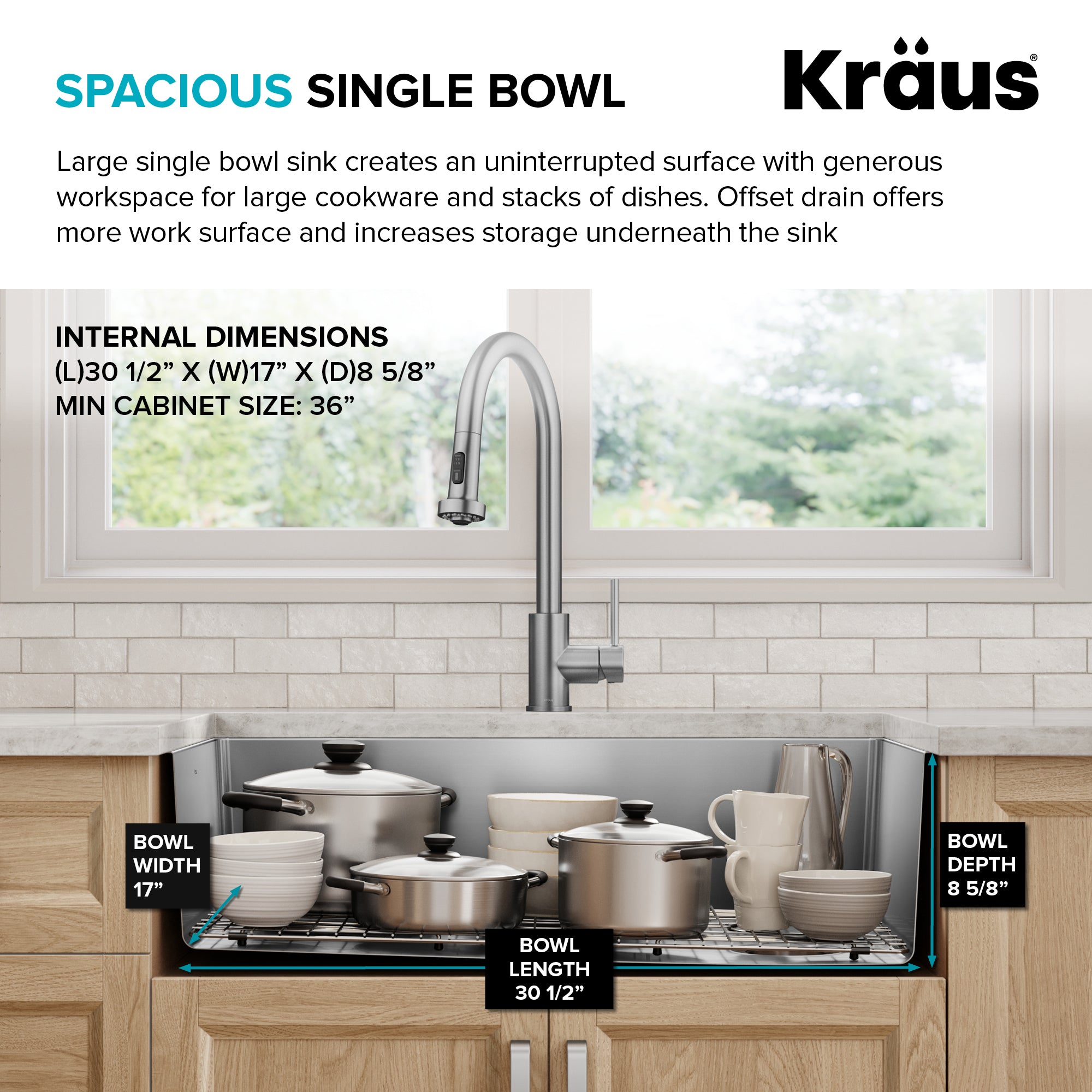 KRAUS 33” Undermount Single Bowl Stainless Steel Kitchen Sink