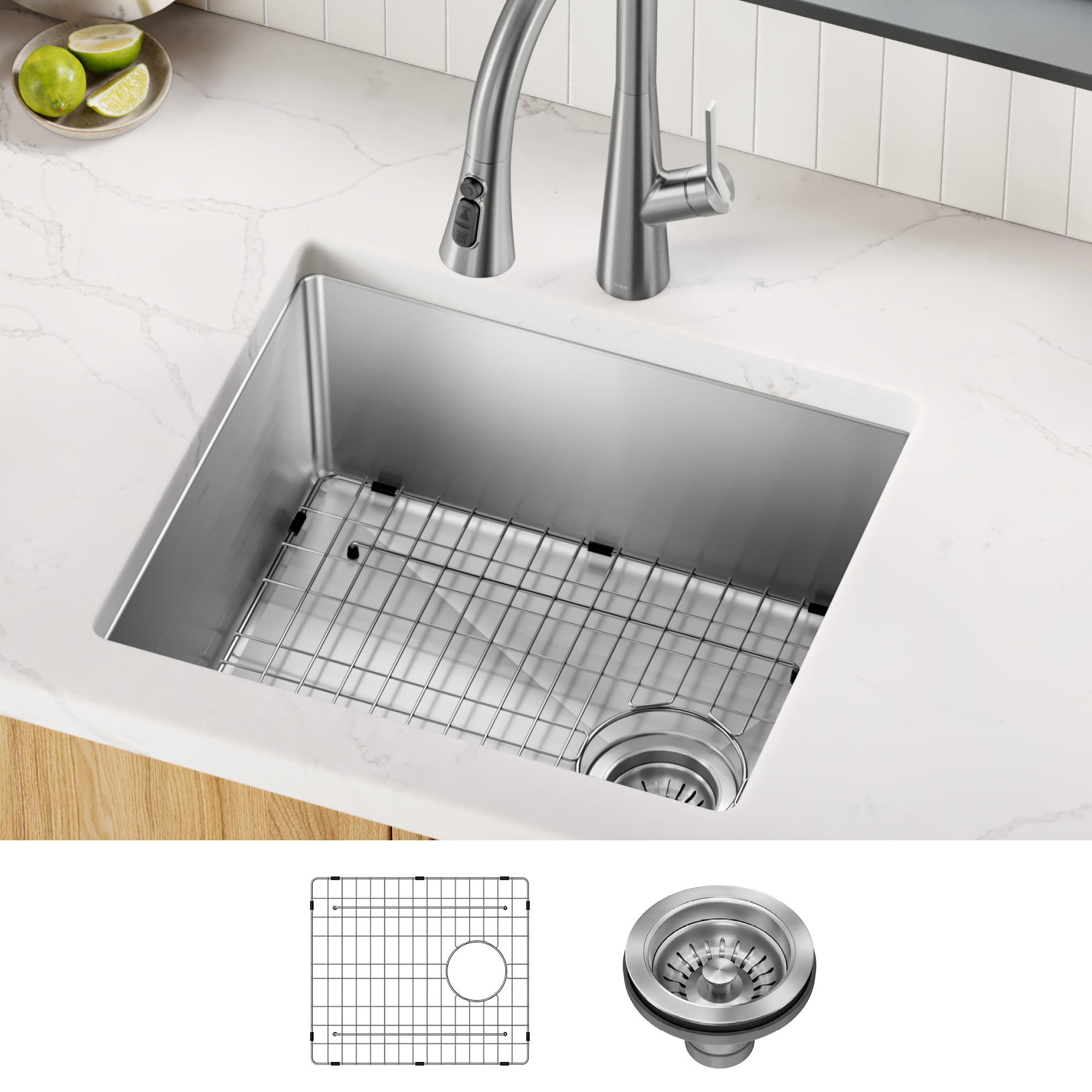 KRAUS Fairlane 21” Undermount Single Bowl 18-Gauge Stainless Steel Kitchen Sink