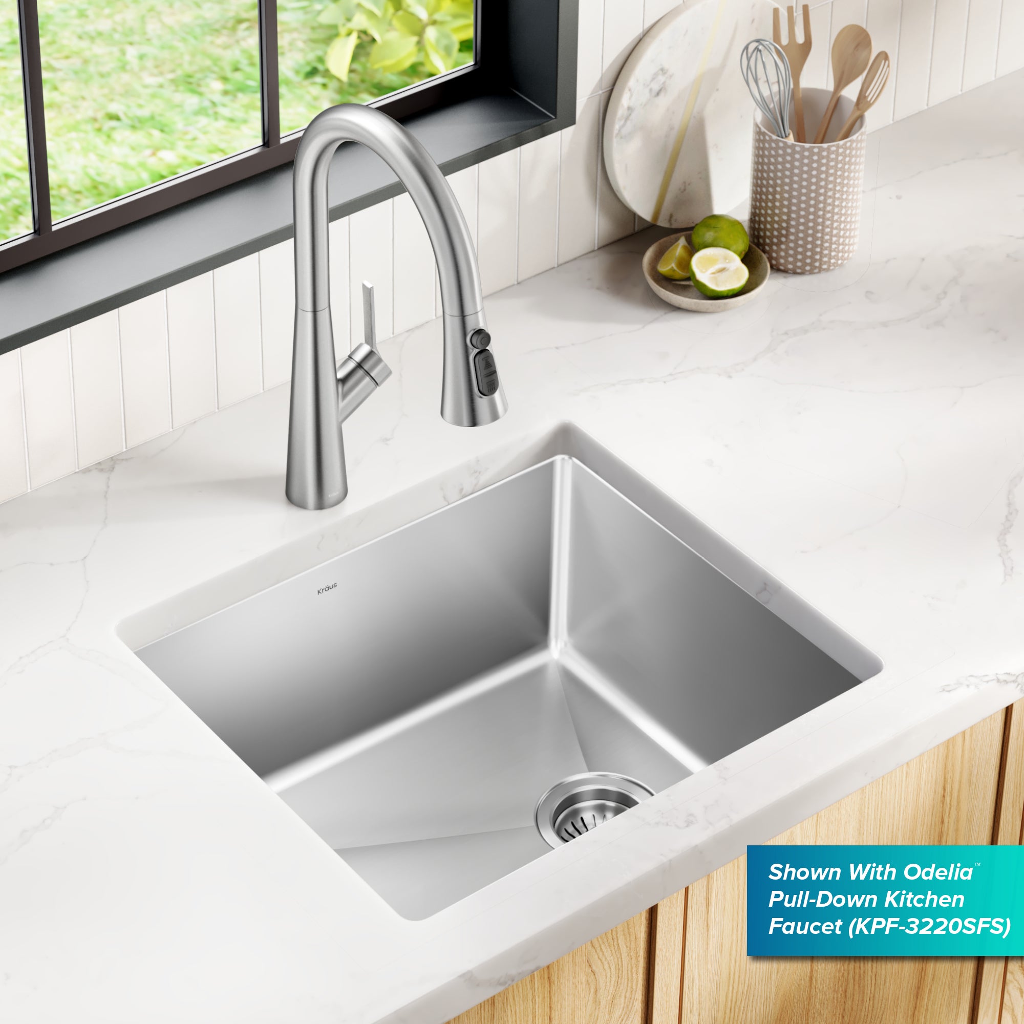 KRAUS Fairlane 21” Undermount Single Bowl 18-Gauge Stainless Steel Kitchen Sink