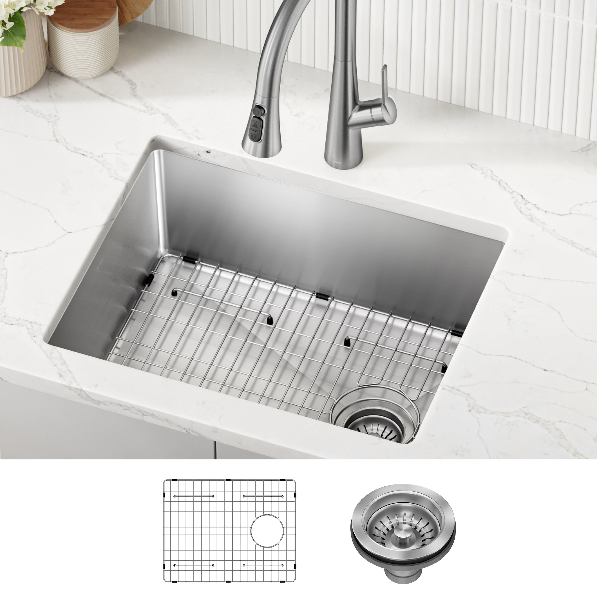 KRAUS Fairlane 23” Undermount Single Bowl 18-Gauge Stainless Steel Kitchen Sink