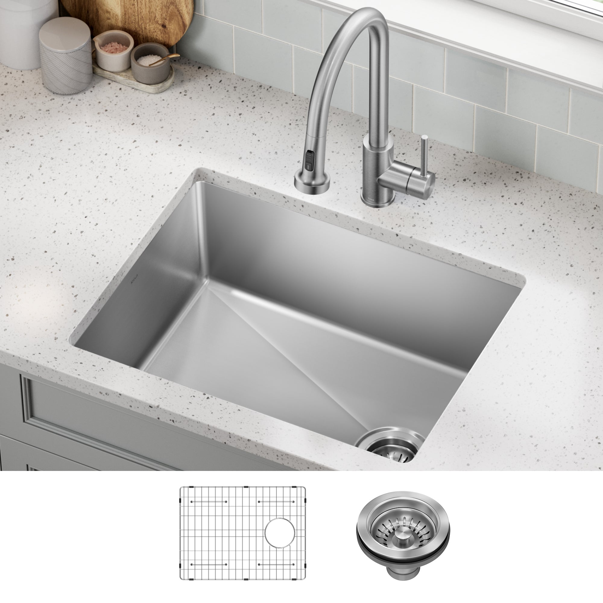 KRAUS 25” Undermount Single Bowl Side-Drain Stainless Kitchen Sink