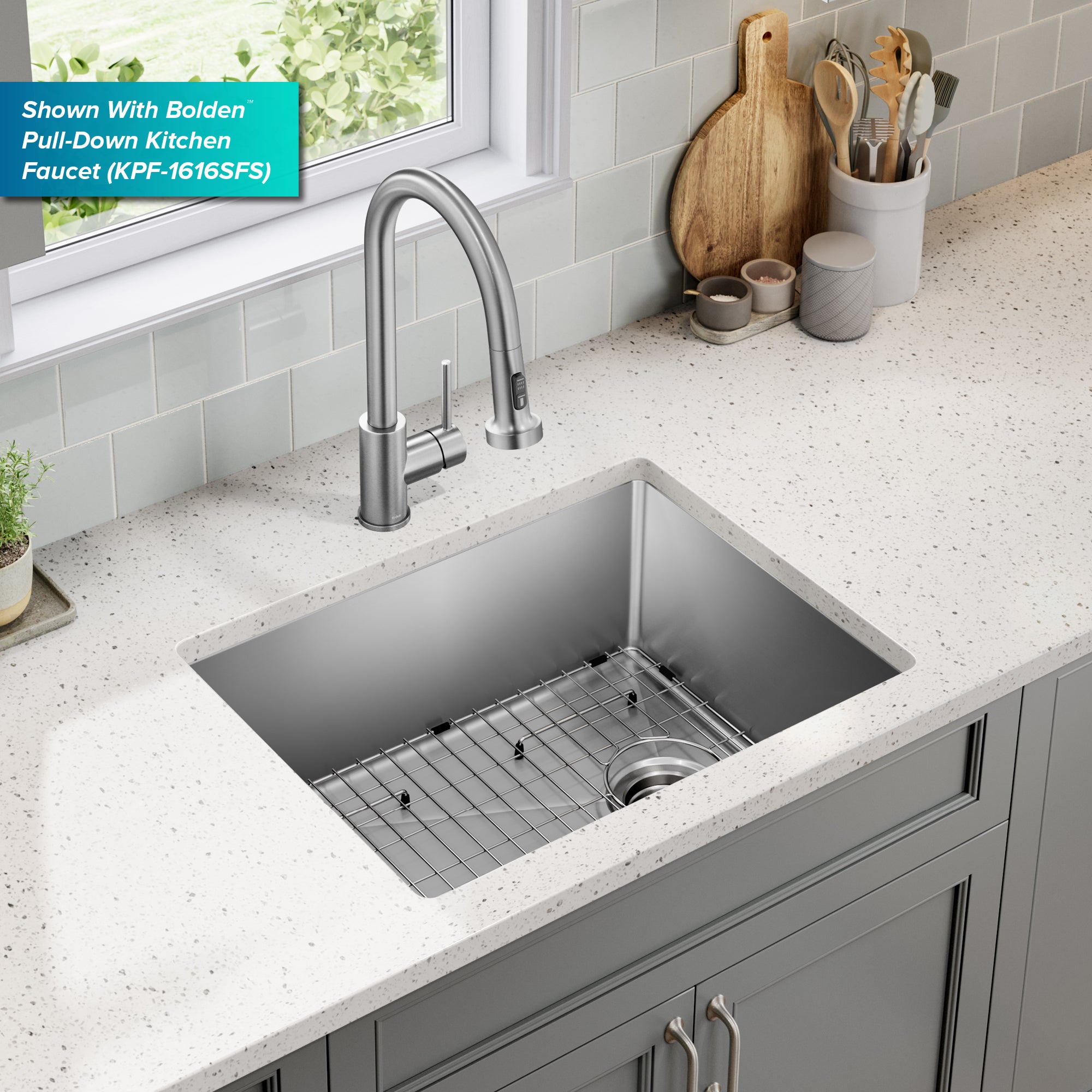 KRAUS 25” Undermount Single Bowl Side-Drain Stainless Kitchen Sink