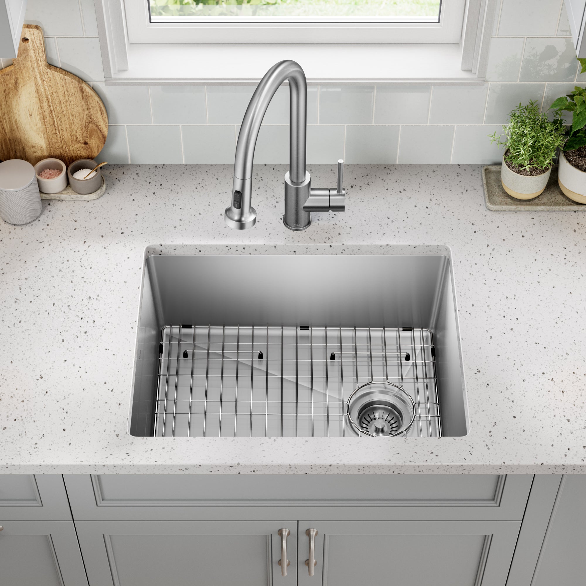 KRAUS 25” Undermount Single Bowl Side-Drain Stainless Kitchen Sink