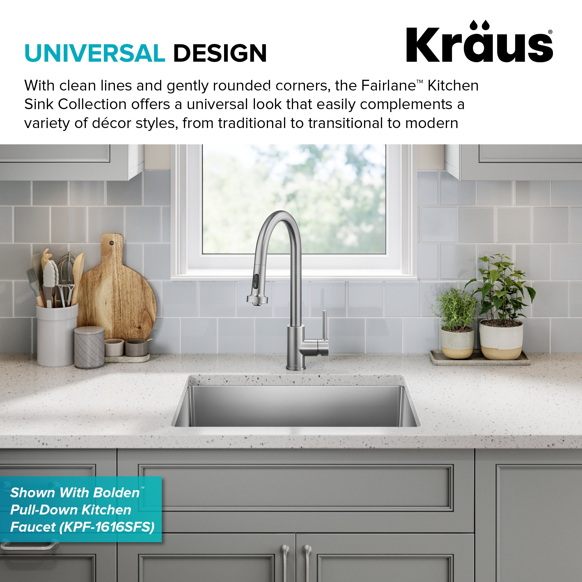 KRAUS 25” Undermount Single Bowl Side-Drain Stainless Kitchen Sink