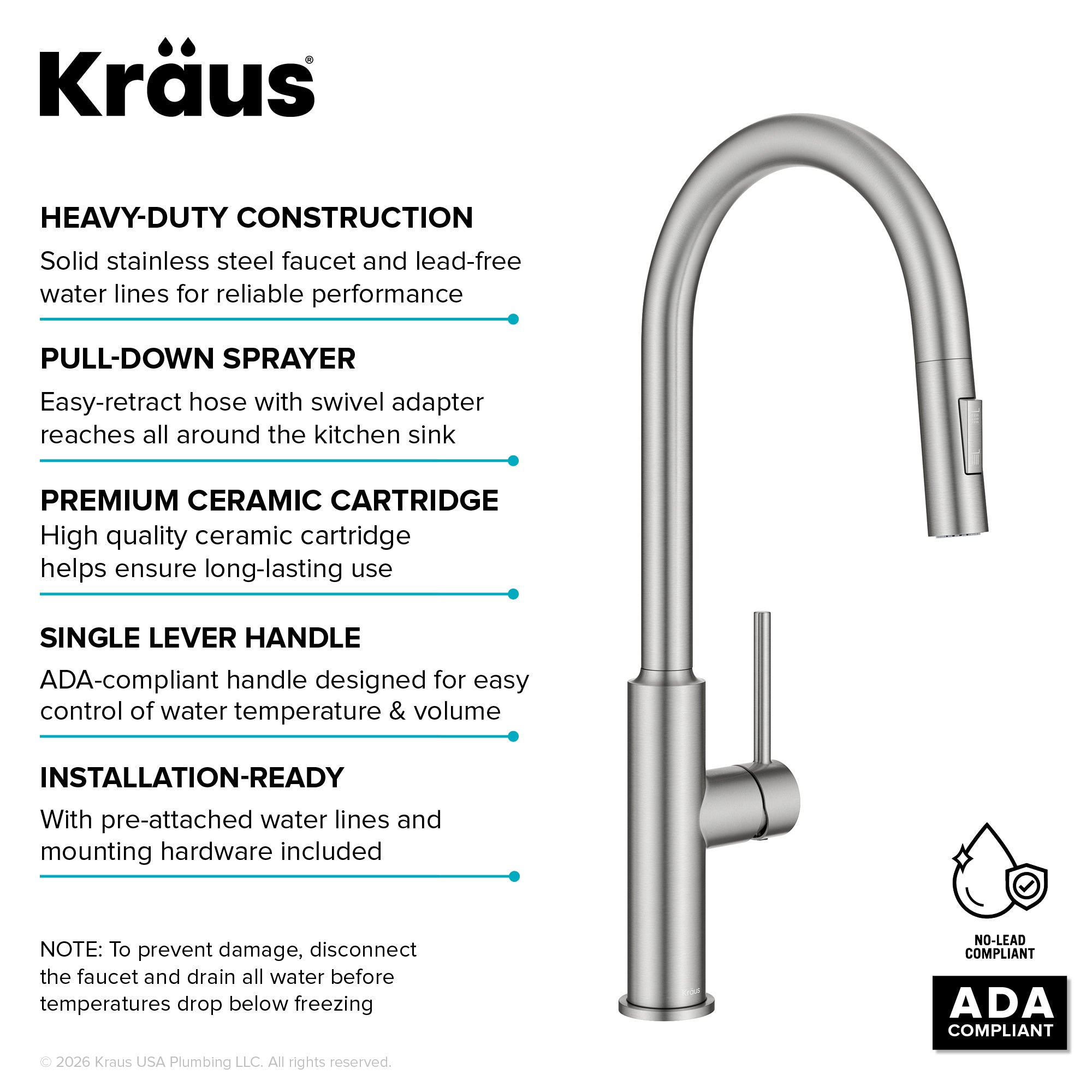 KRAUS Outdoor Marine Grade T-316 Stainless Steel Kitchen Faucet