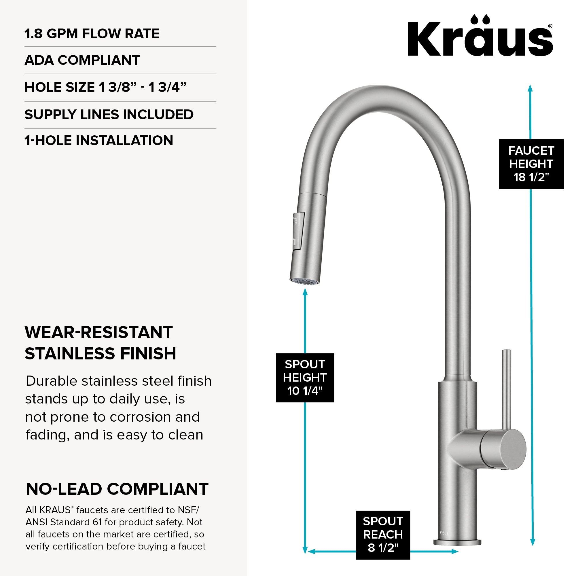 KRAUS Outdoor Marine Grade T-316 Stainless Steel Kitchen Faucet