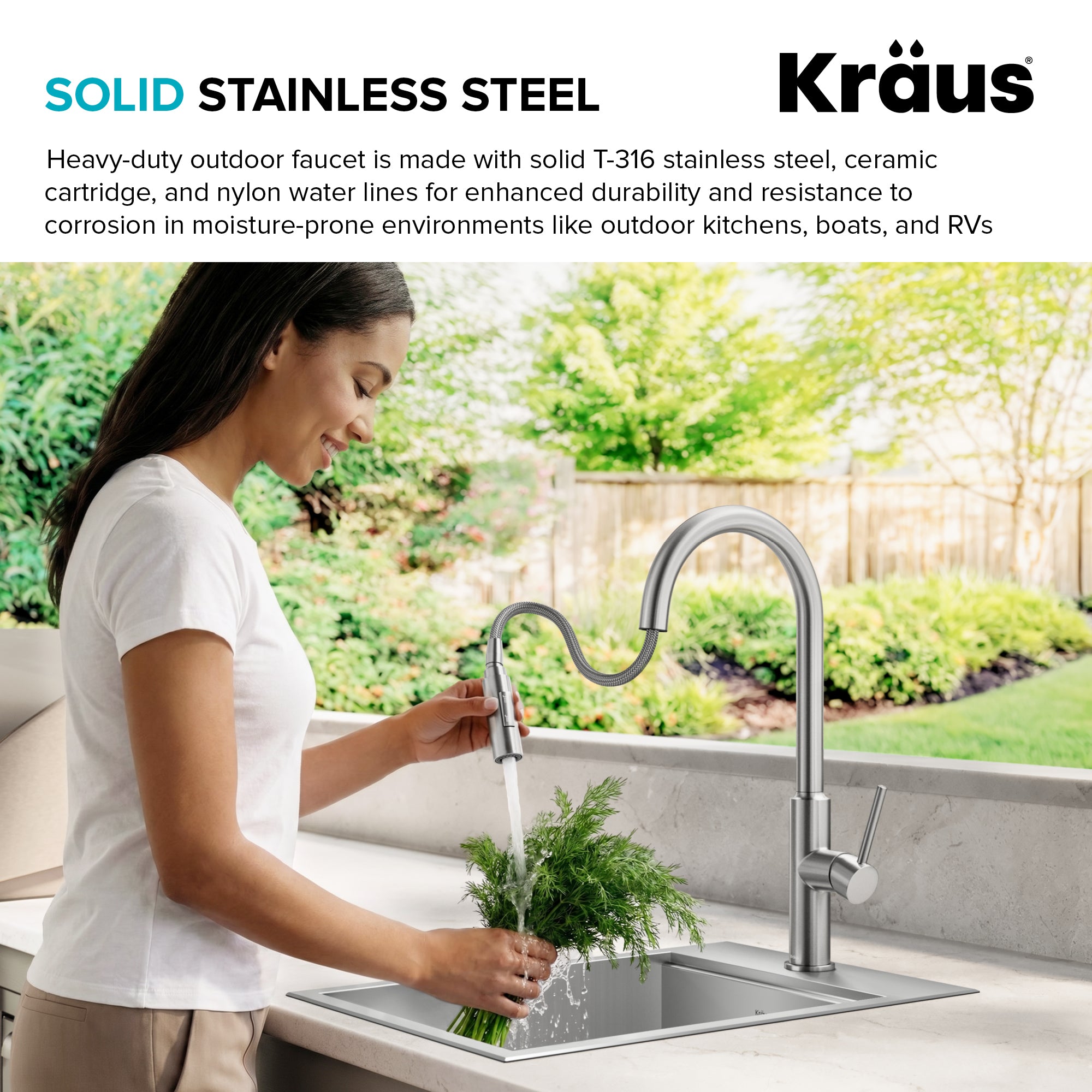 KRAUS Outdoor Marine Grade T-316 Stainless Steel Kitchen Faucet