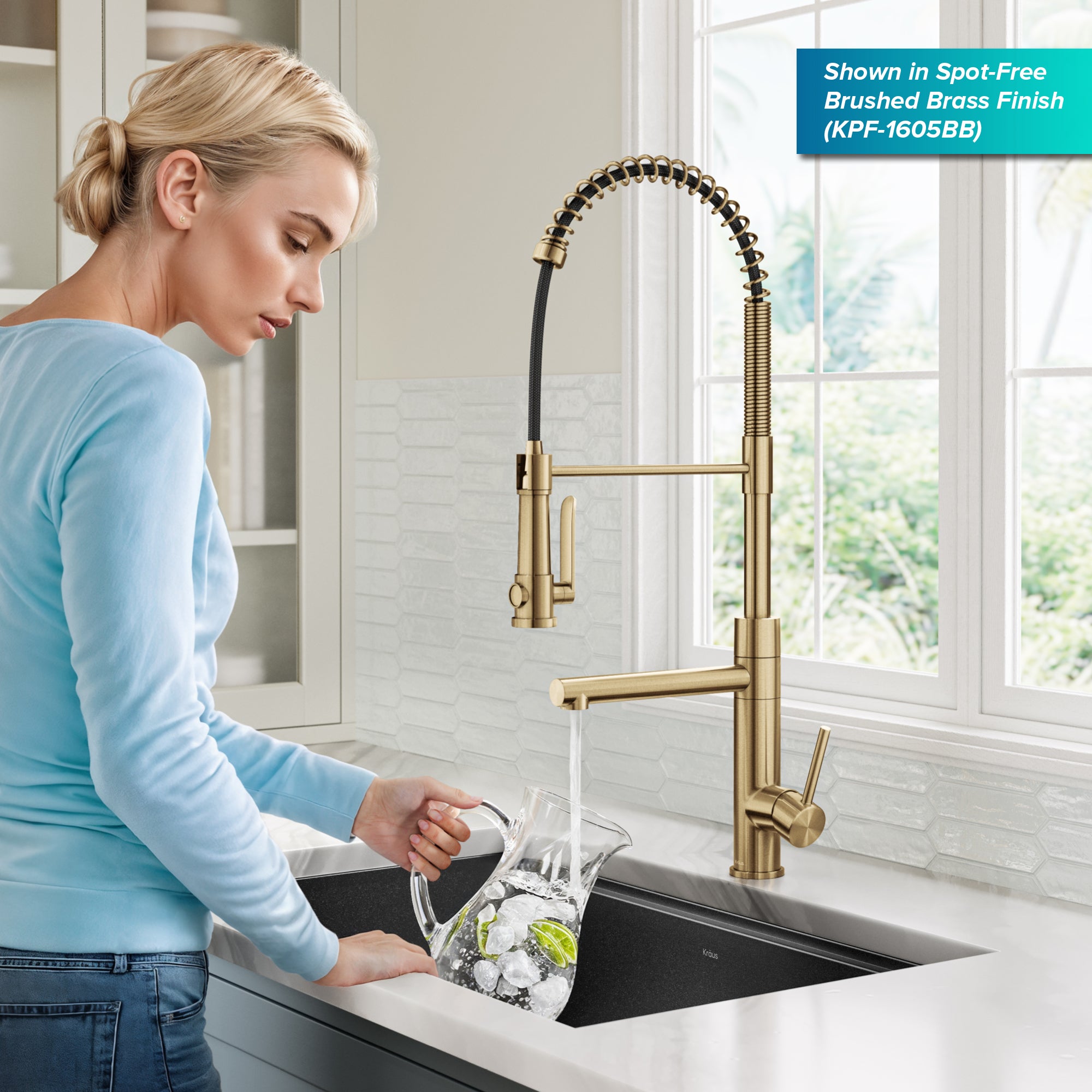 KRAUS Artec Pro 2-Function Single Handle Pull Down Kitchen Faucet in Brushed Brass & Matte Black-DirectSinks